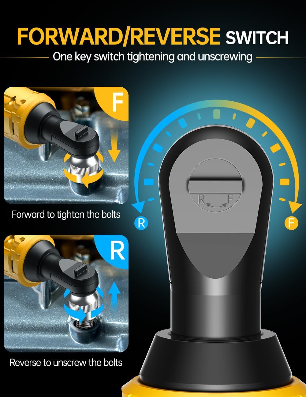 3/8 Inch Cordless Ratchet Wrench for DEWALT 20V Battery, 88Ft-Lbs, 0-400RPM, Electric Ratchet Wrench Set w/Variable Speed Trigger, Reinforced Head, R&F Switch, 7 Sockets,3/8" to 1/4" Adapter