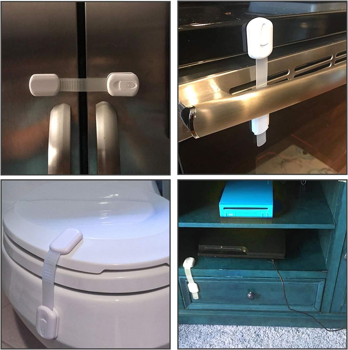 12-Pack Baby Proofing Cabinet Locks, Adjustable Adhesive Strap Latches for Drawer, Cupboard, Oven, Fridge, Toilet Seat - No Drill Child Safety Lock Kit, Easy Installation