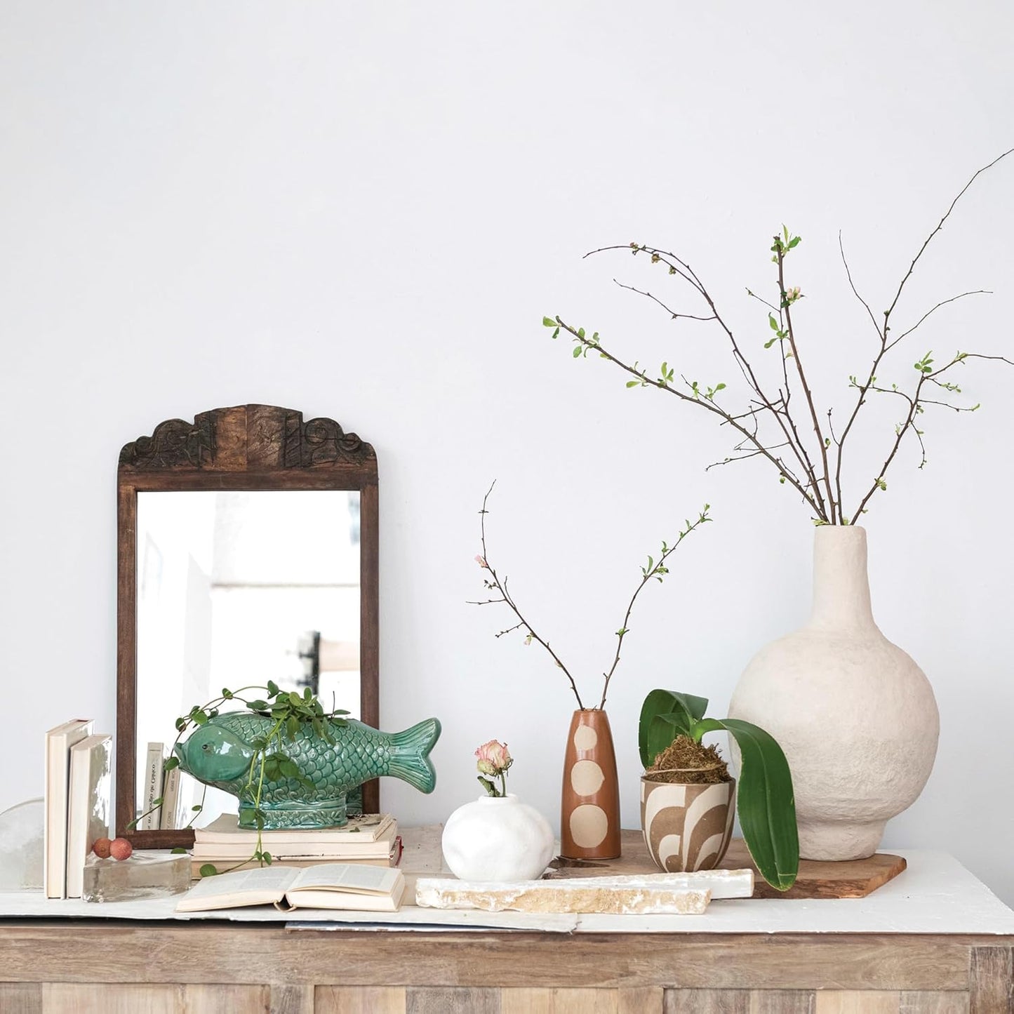 17 Inches Debossed Stoneware Fish Planter, Reactive Glaze, Holds 7 Inches Pot, Turquoise