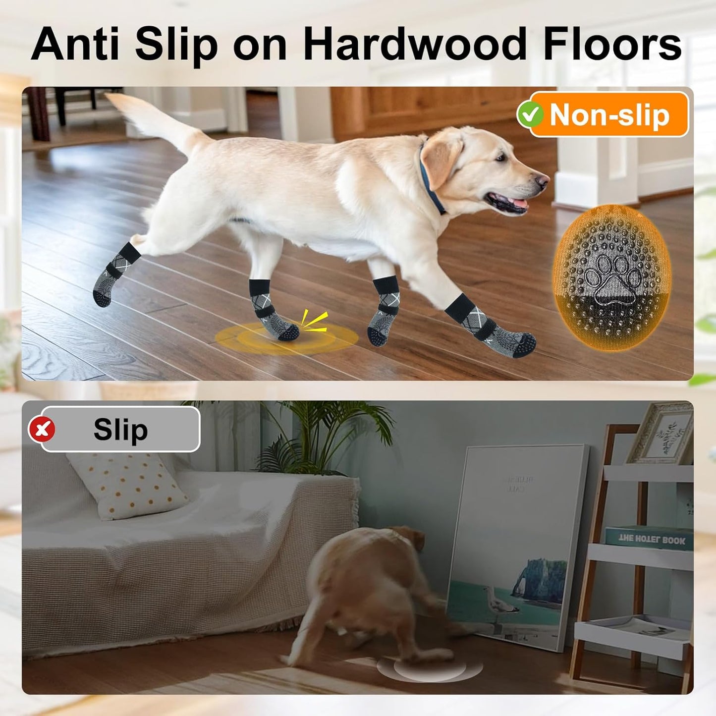BEAUTYZOO 6PCS Dog Socks to Prevent Licking Paws for Cold Pavement, Winter Dog Shoes with Grippers for Hardwood Floors Anti Slip, Puppy Boots & Paw Protectors for Small Medium Large Senior Dogs, SM