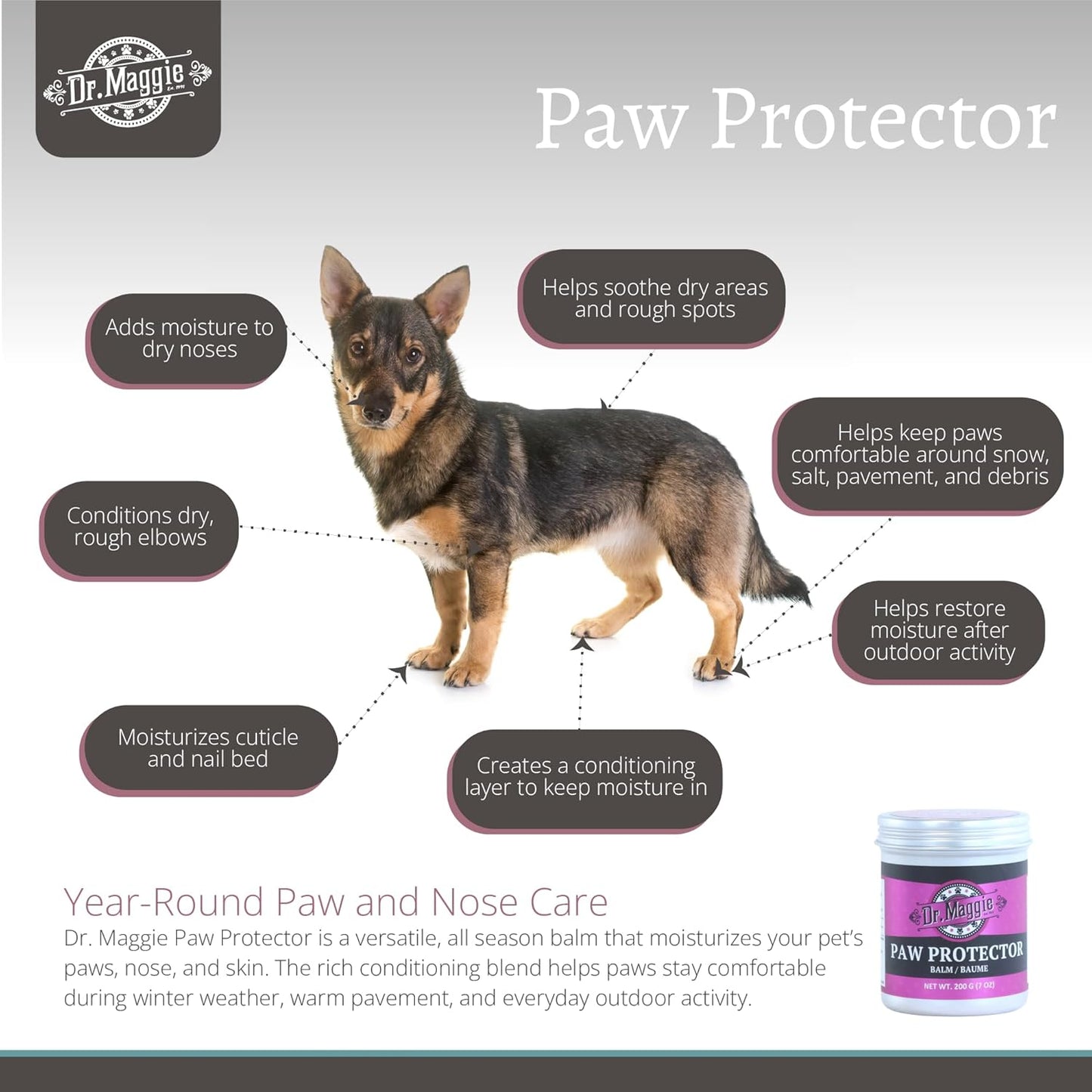 Dr. Maggie Paw Protector for Dogs and Cats | Ice, Snow, Salt, Chemicals, Hot Pavement | 200g