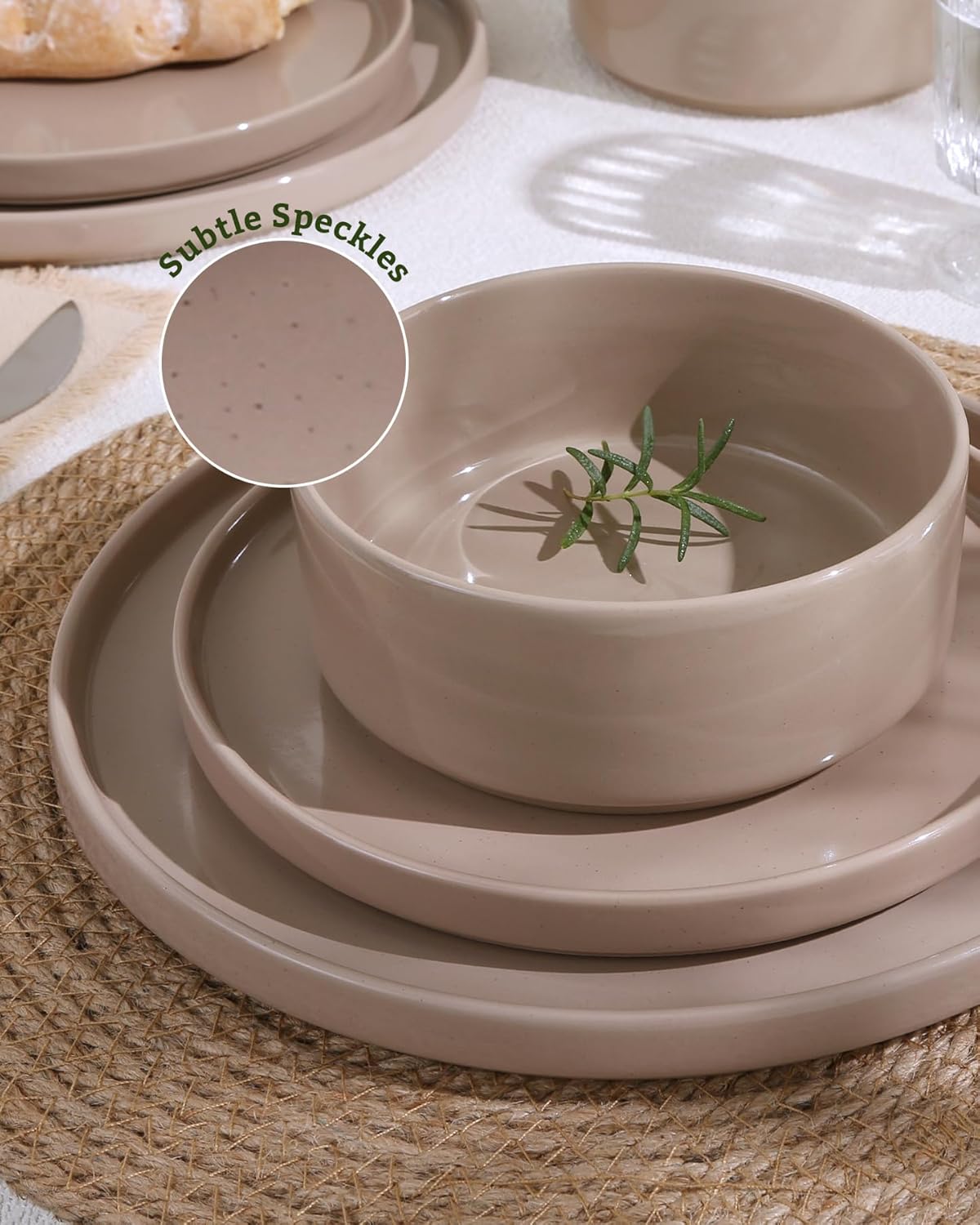 Famiware Nebula Plates and Bowls Set, 12 Pieces Dinnerware Sets, Dishes Set for 4, Cinnamon Brown