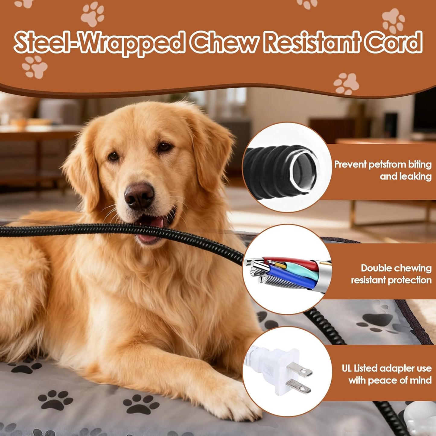 VINGVO Large Dog Heating Pad 34x21in with Smart Thermostat Switch and Power Line Protection Tube, Pet Cats Heating Pad Mat with 9 Adjustable Modes for Indoor Outdoor Puppy Cats (53x86cm)