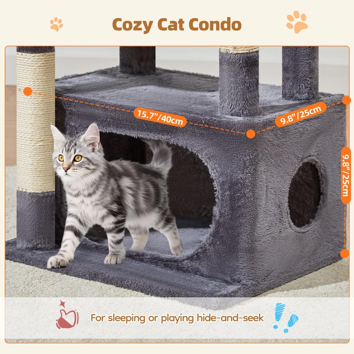 Taoqimiao Cat Tree,38.5-Inch Cat Tower for Indoor Cats,Suitable for Kittens with Luxurious cat condo with Adjustable Baskets and Luxurious Perch MS029SG Smoky Gray