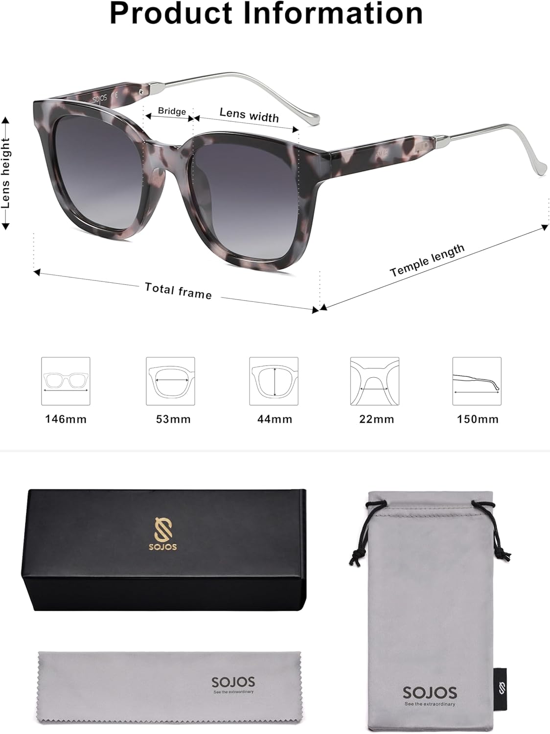 SOJOS Classic Square Polarized Sunglasses Womens Mens Retro Trendy UV400 Sunnies SJ2050