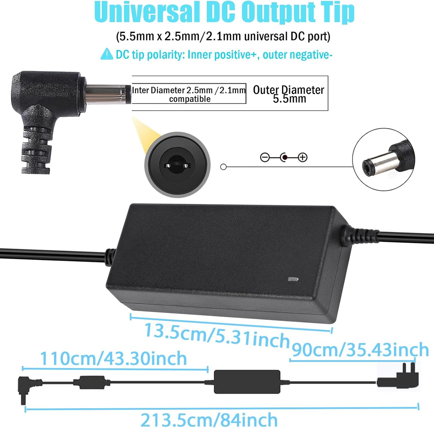 36V 4A Power Supply Adapter 100-240V AC to DC 144W Power Transformer 5.5mm x 2.5mm/2.1mm DC Output Jack 36V Volt AC Power Supply for LED Lights LED Driver CCTV Security System Inkjet Printer