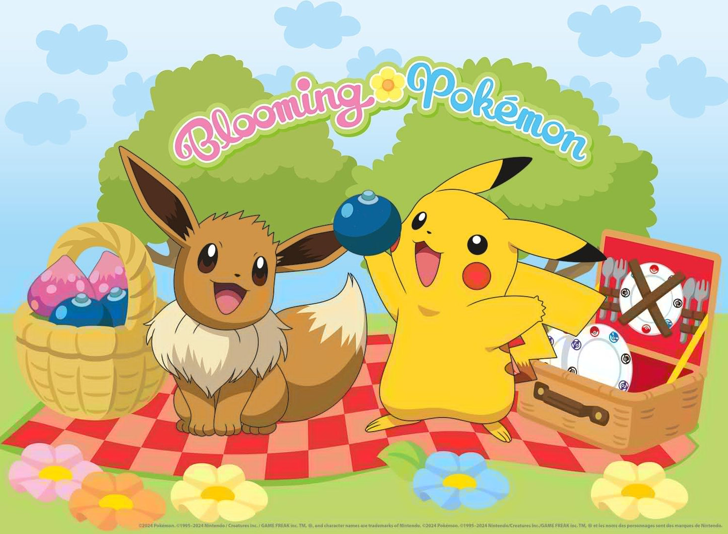Buffalo Games - Pokemon - Blooming Pokemon (Pikachu and Eevee) - 100 Piece Jigsaw Puzzle for Families -Challenging Puzzle Perfect for Game Nights - Finished Size is 15.00 x 11.00