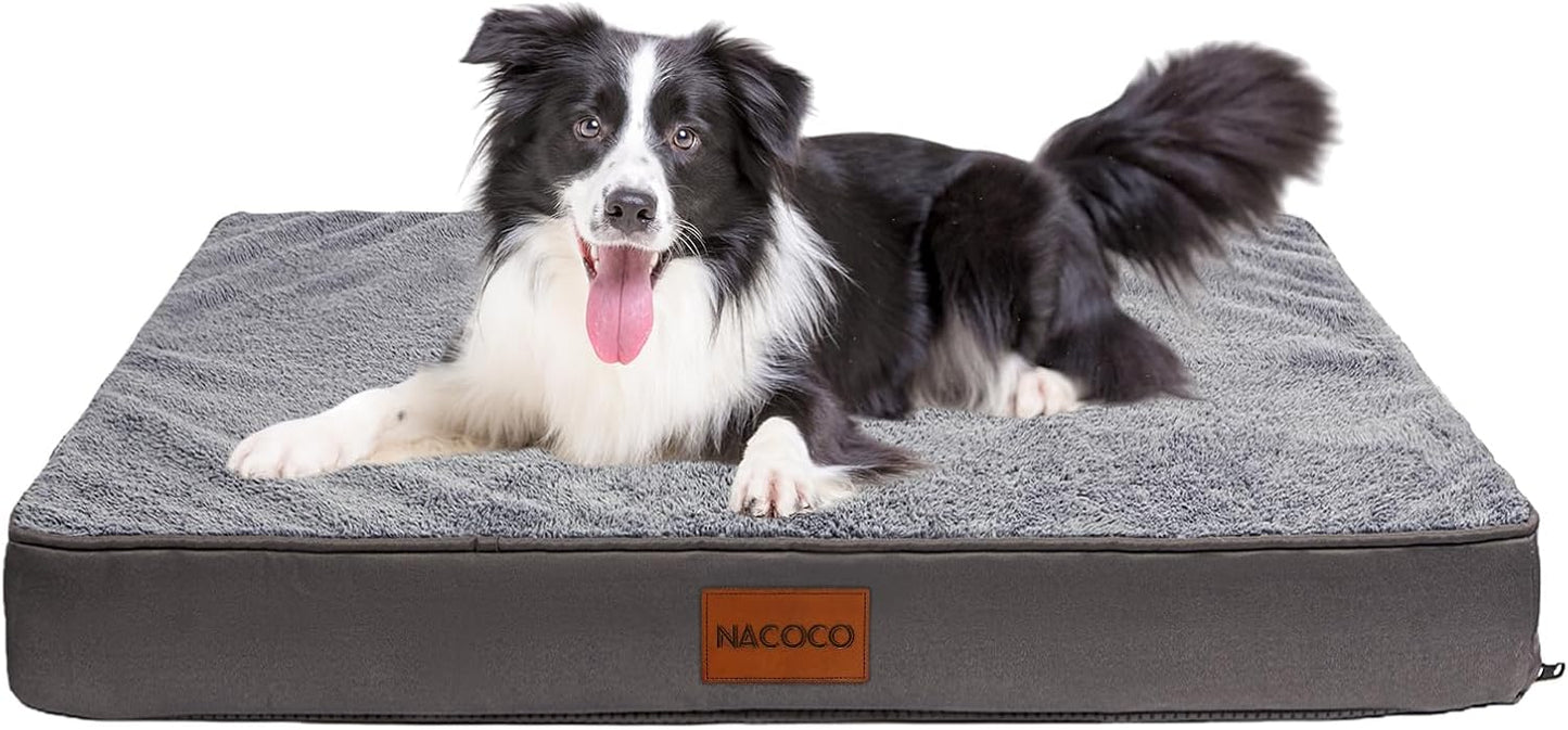 NACOCO Orthopedic Dog Bed for Medium Large Dogs, Waterproof Dog Crate Mat with Removable Washable Cover, 35D High-Density Foam Support, Non-Slip Bottom & Flannel Top, for Elderly Dogs, Grey, 35"x24"