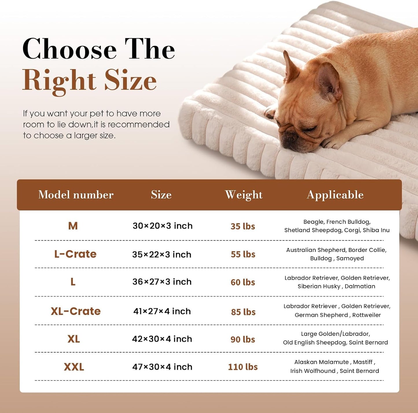 Large Orthopedic Dog Crate Bed with Waterproof Lining, Soft Short Plush Surface & Egg Crate Foam for Calming Puppy, Machine Washable Pet Bed with Removable Cover & Anti Slip Bottom