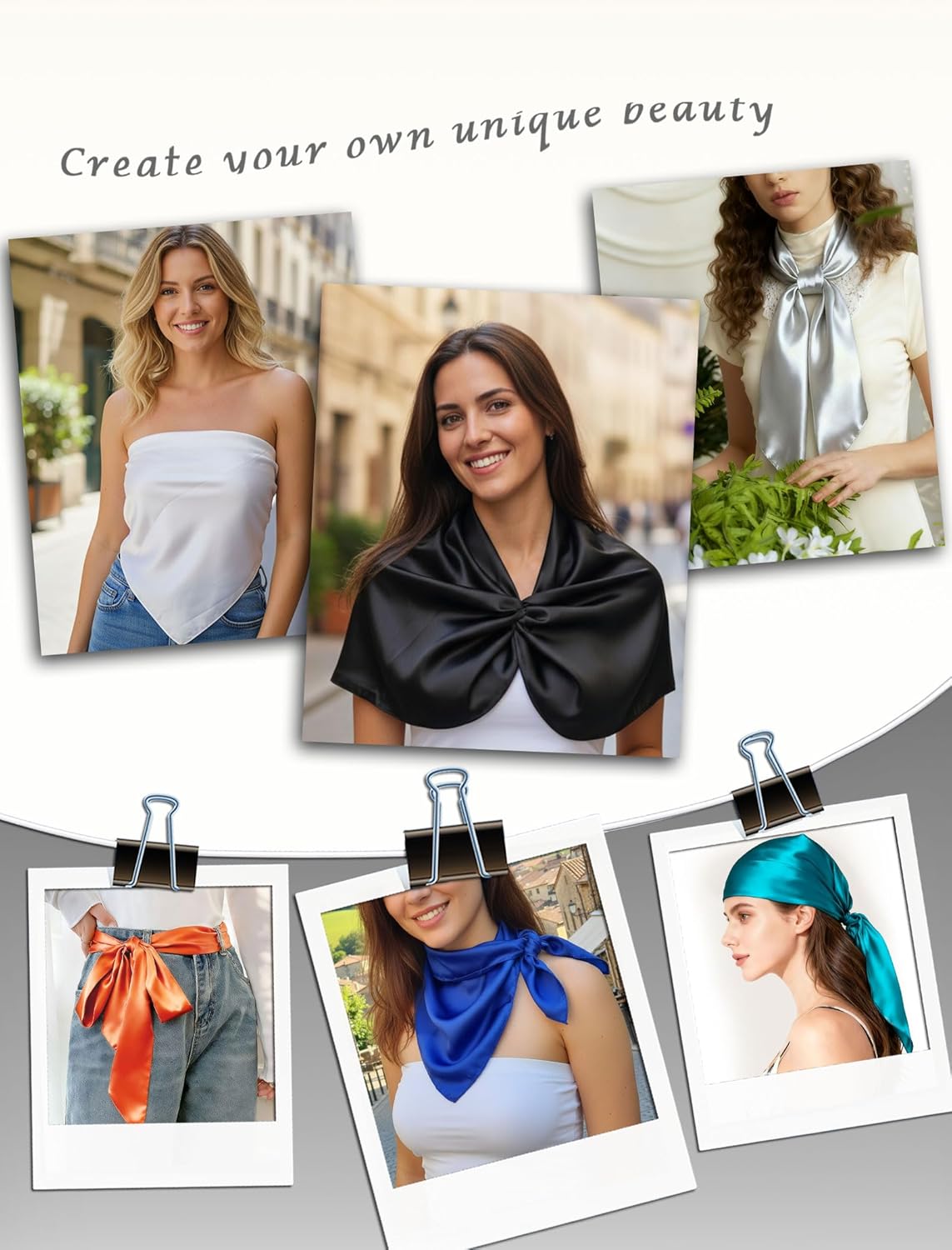 CHUNG Women 35“ Large Satin Scarf Solid Color Silk Feel Square Wraps Big Hair Bandanas 90cm Headscarf Necktie