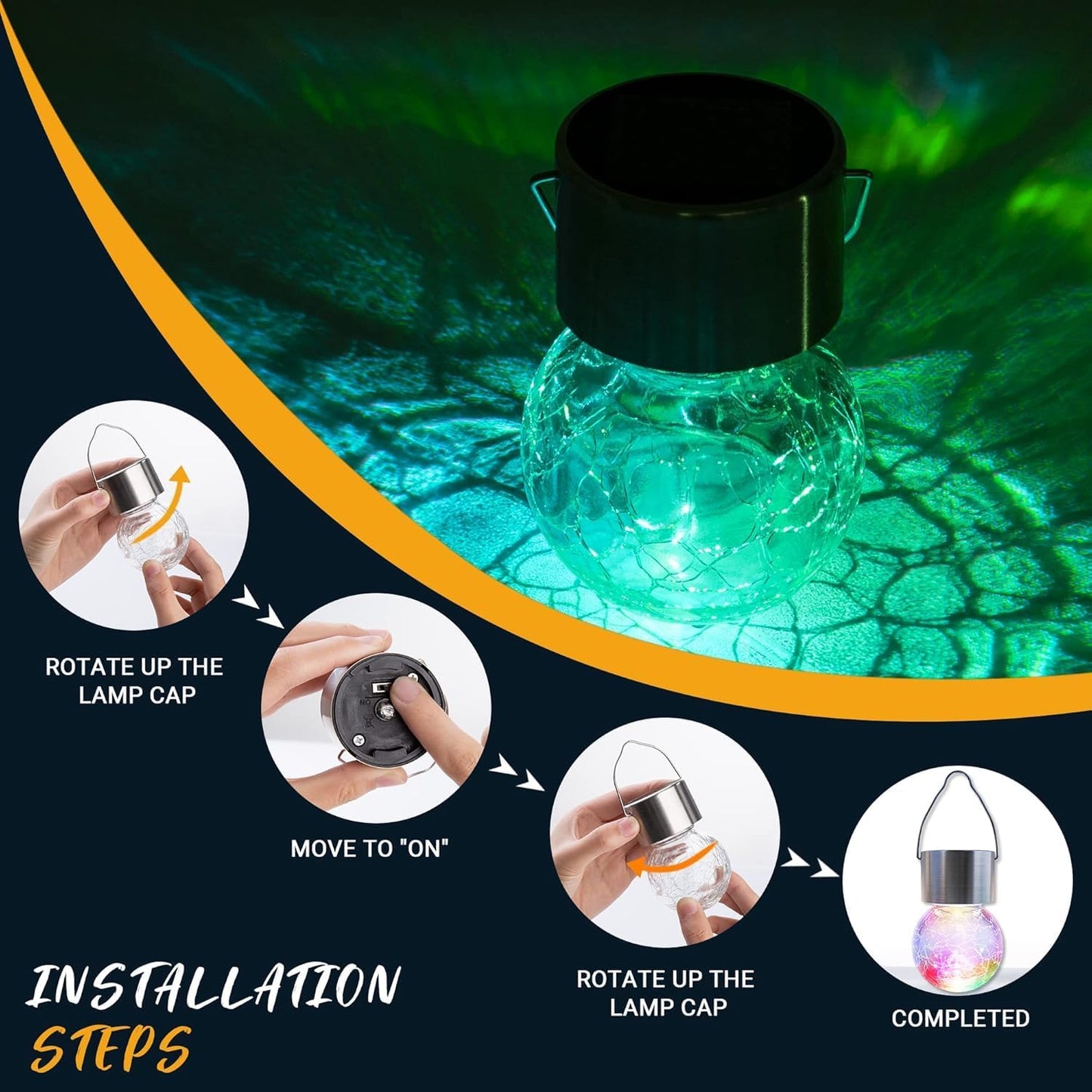 GIGALUMI Solar Lights Outdoor Waterproof, 12 Pack Solar Hanging Lights Garden Decor, Gifts for Women, Solar Outdoor Lantern Waterproof Cracked Glass for Yard, Fence, Tree(Color Changing)