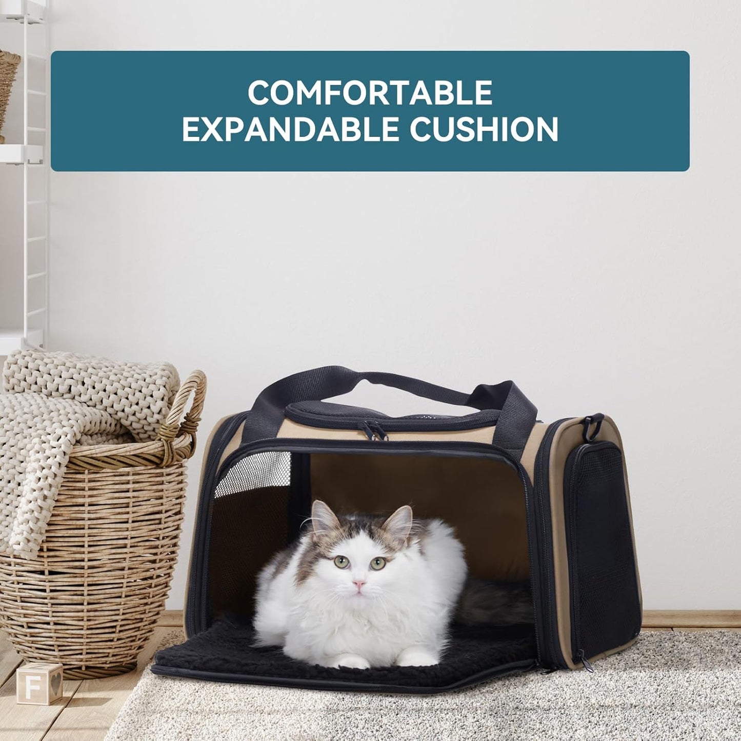 PETSFIT Pet Carrier for Cat, Small Dogs, Dog Carrier Airline Approved, TSA Approved Soft Cat Carrier for Travel, Small Animal Carrier for Pets Under 12 Lbs, Khaki