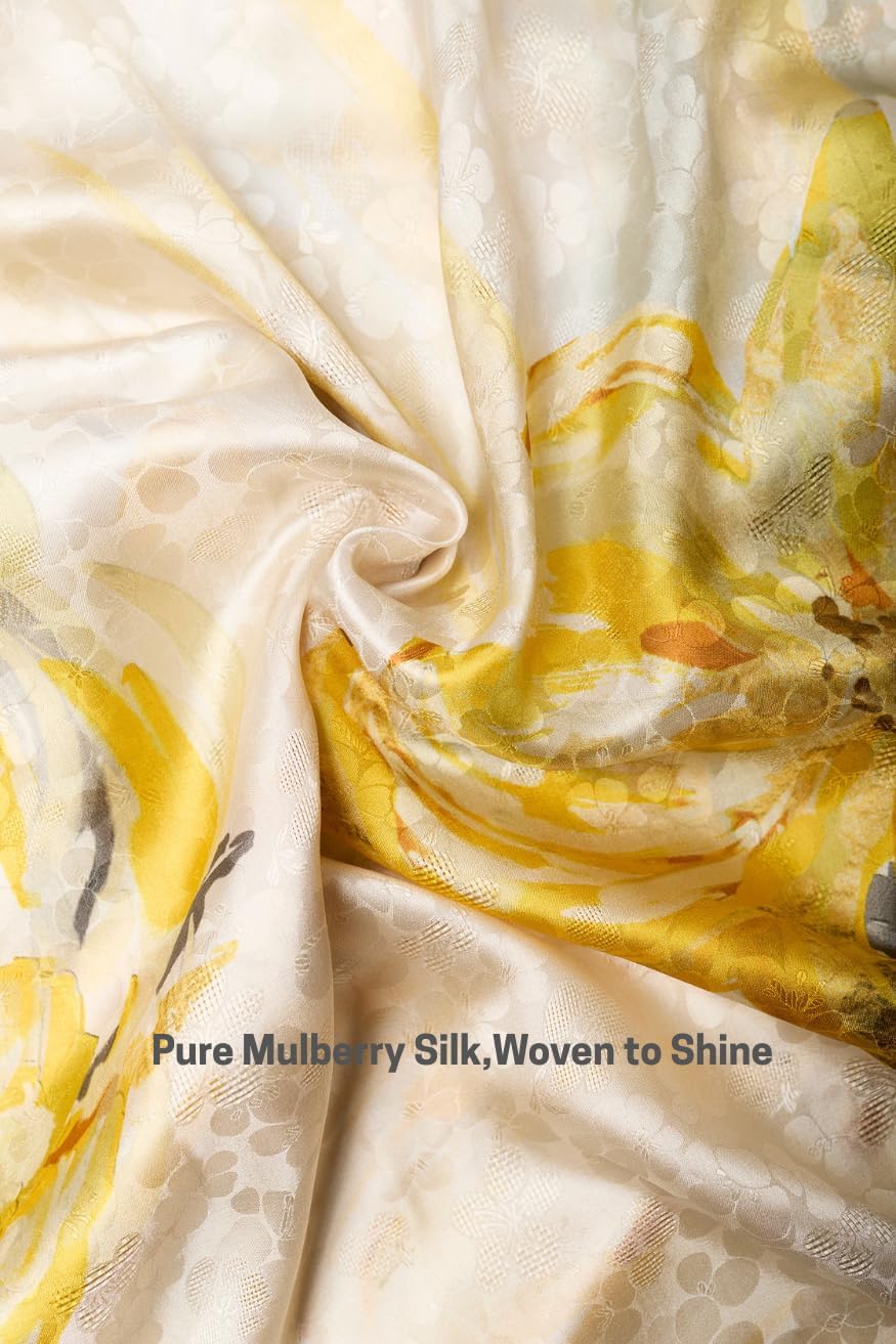 Extra Large Silk Scarf for Women 100% Mulberry Silk Shawl Wrap Oversized Jacquard Floral Scarves with Elegant Gift Box