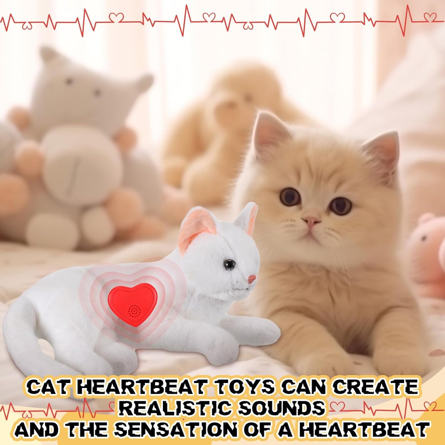 Shappy 2 Pcs Heartbeat Cat Calming Doll Stuffed Plush Warm Pillow Heart Shaped Replacement Soother Red Heartbeat Simulator for Cat Kitten Dog Anxiety Relief Sleep