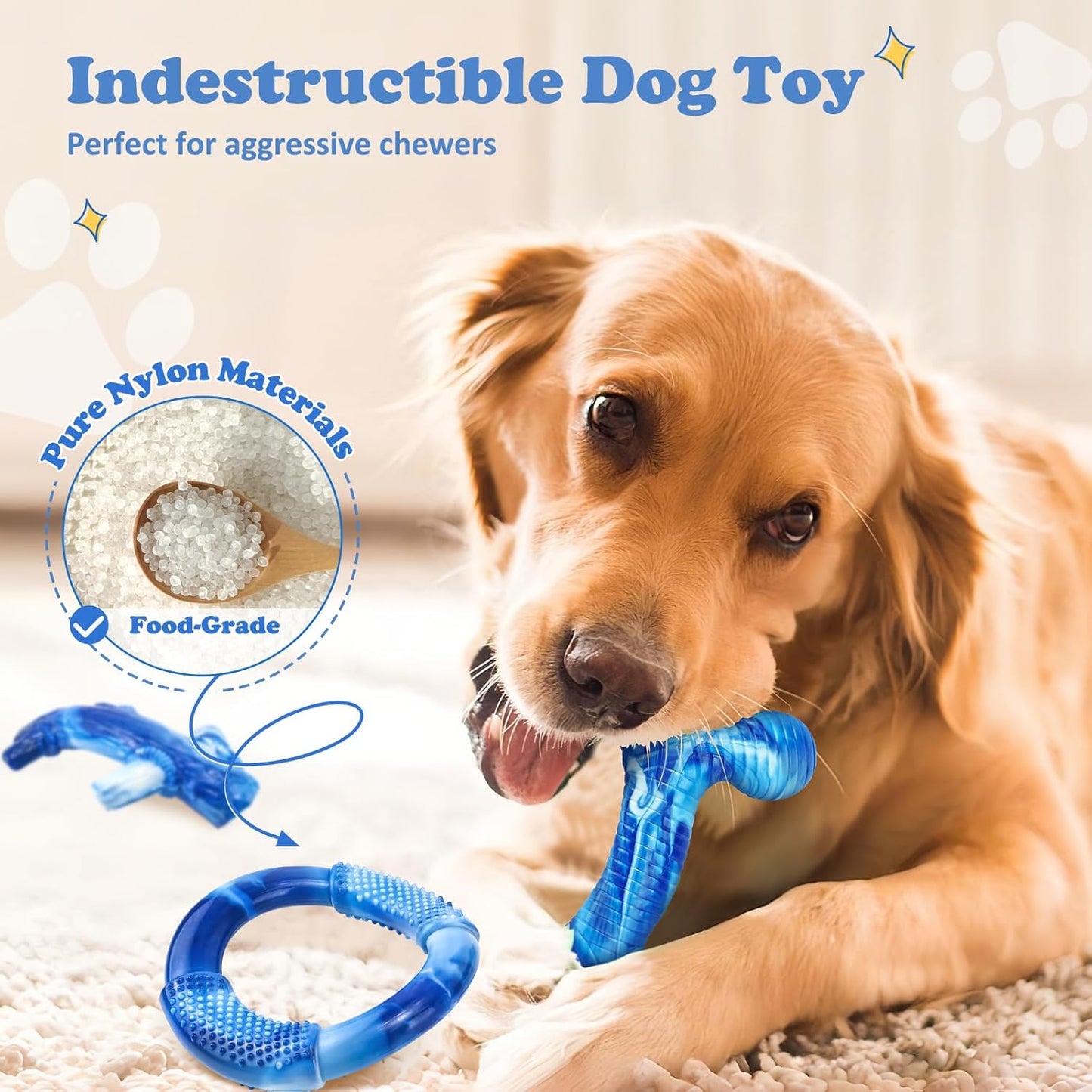 Furdog 3Pack Dog Toys for Aggressive Chewers Dog Chew Toy Tough Dog Toys to Keep Them Busy Bacon Flavor Teething Chew Toys & Dental Health for Large Medium Small Breeds (Blue)