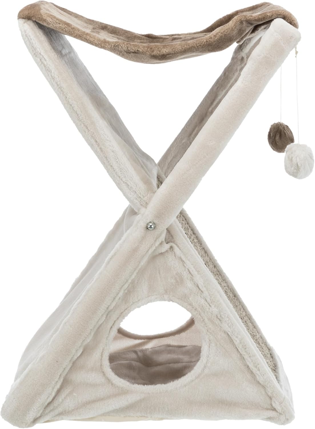 TRIXIE Miguel Fold and Store Cat Hammock, Indoor Cat Furniture with Dangling Toys, Scratching Pad, and Cave, Taupe/Light Gray