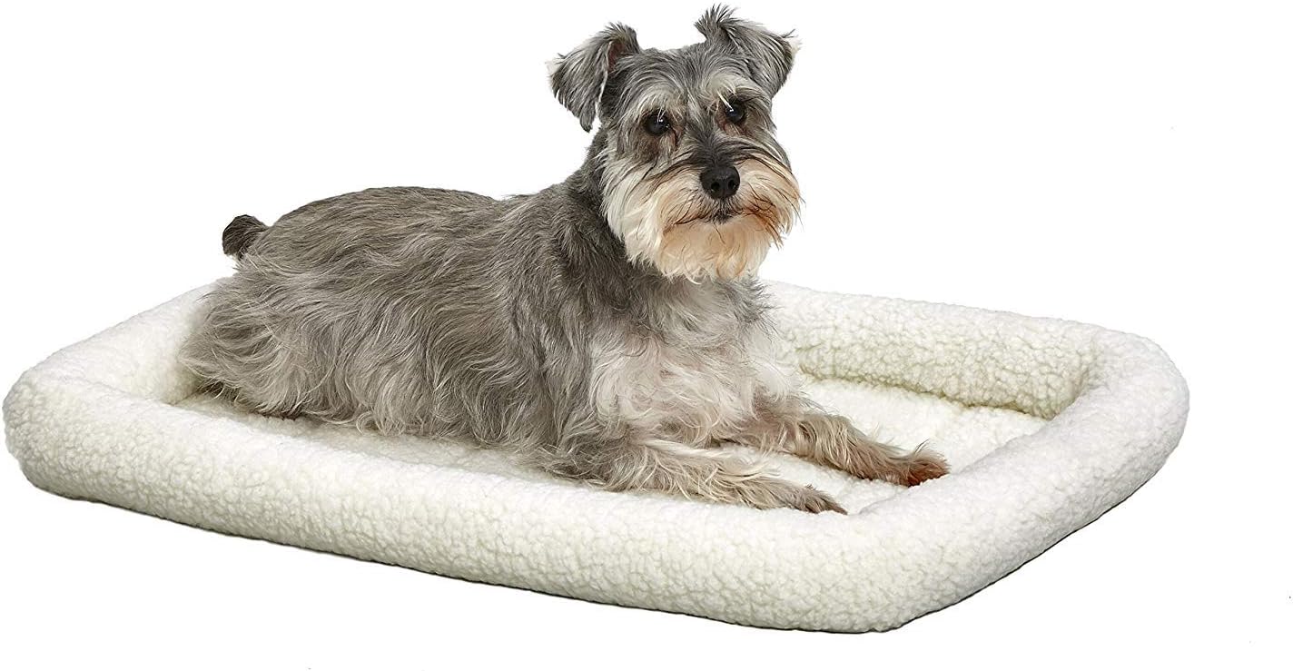 MidWest Homes for Pets QuietTime Dog Bed – White Fleece Bolster, Ultra-Soft and Machine Washable, Fits 30-Inch Crates and Carriers, for Medium Breed Dogs