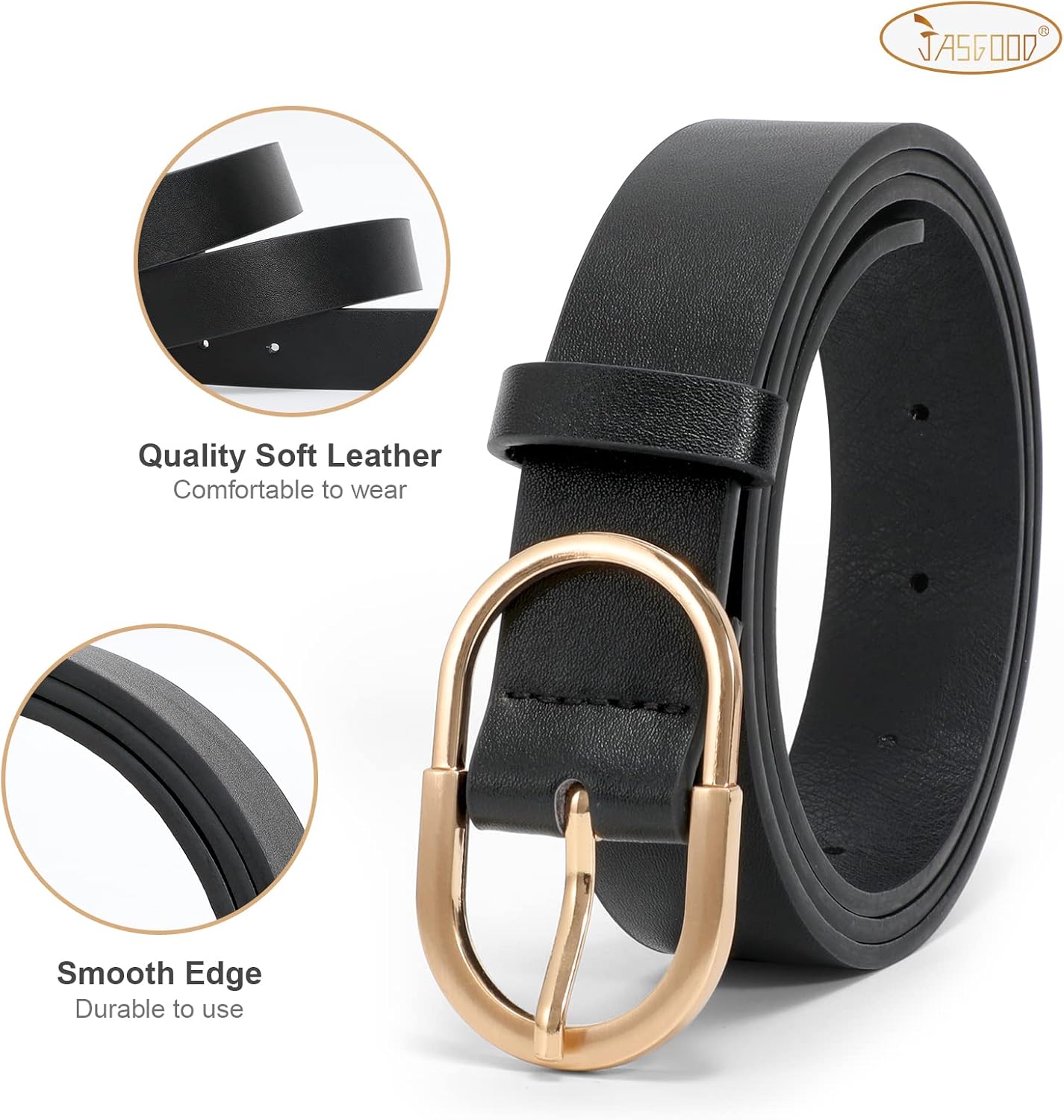 JASGOOD Women’s Leather Belts for Jeans Pants Fashion Ladies Belt with Gold Buckle