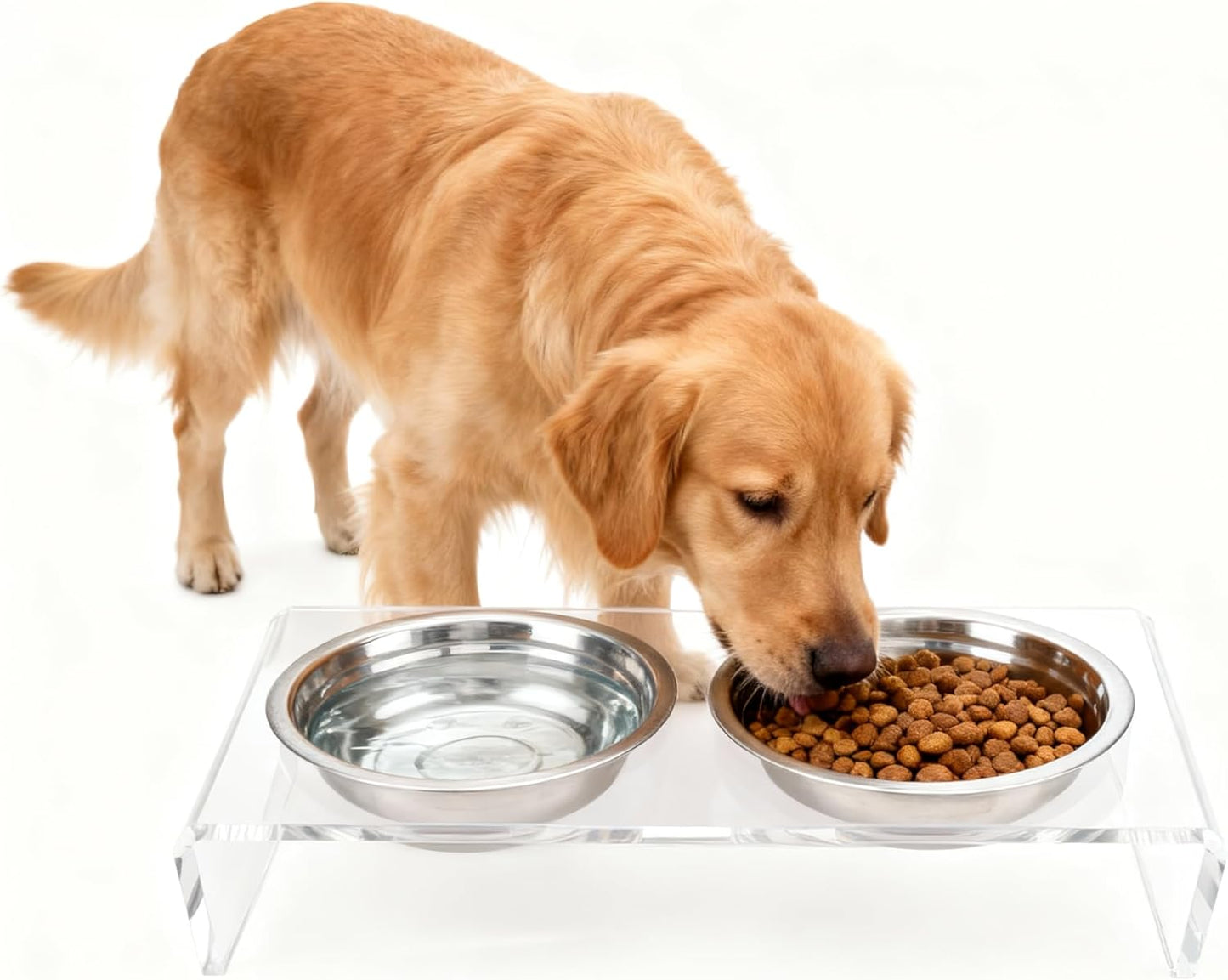 Elevated Cat & Dog Bowls Stand with 2 Stainless Steel Dishes, 【12° Tilt & 4.5in Height】 Acrylic Pet Feeder for Easier Swallowing & Comfort, Anti-Slip Food Water Bowl Holder for Medium Cat/Dog