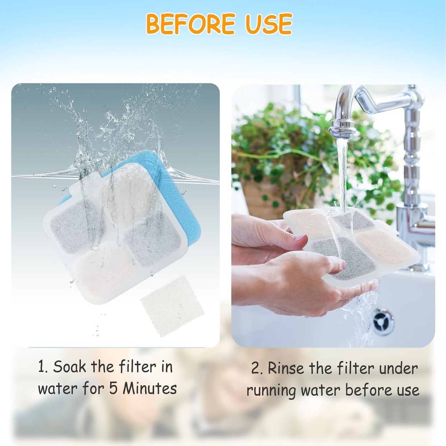 16+16 Pack Replacement Filters for Oneisall PW07SAU 10L/2.64Gal Stainless Steel Dog Water Fountain, Includes 16 Filters & 16 Sponges
