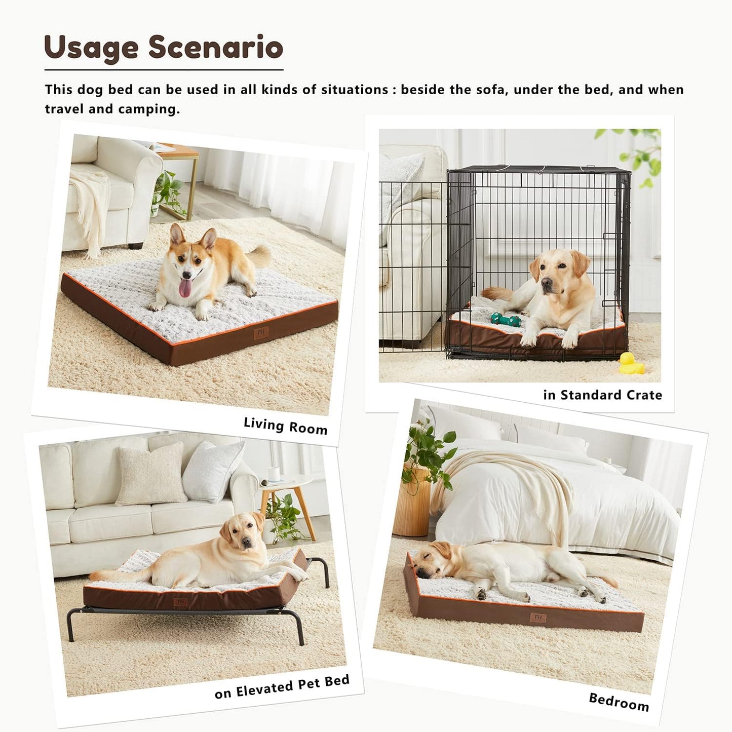 Figopage Orthopedic Dog Beds Large Sized Dog, Memory Foam Dogs Bed with Removable Cover, Washable Pet Mat Non-Slip Bottom, Waterproof Pet Crate Pad, 42×28, Brown