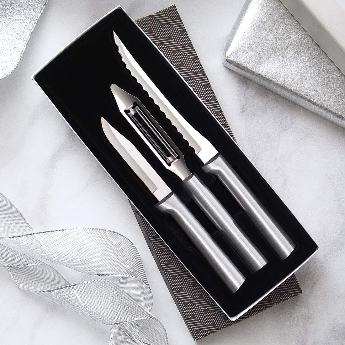 Rada Cutlery Peel, Pare & Slice Gift Set (S18), 3-piece Knife Set, Stainless Steel Blades, Silver Handle