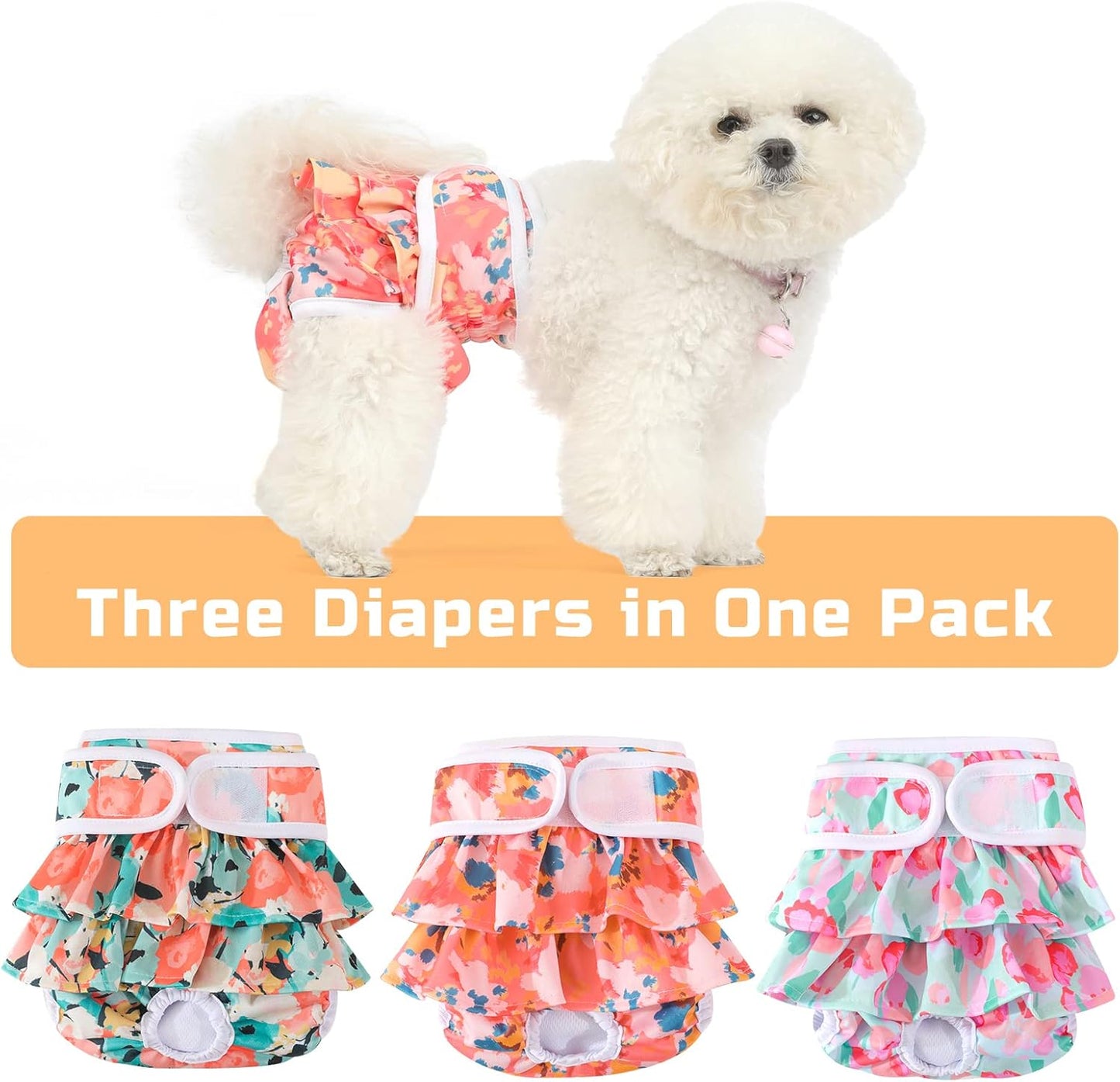 Washable Dog Diapers Female 3 Pack Reusable Highly Absorbent Doggie Diaper, Flexible Doggy Diaper Female Durable Leak-Proof Diapers for Dog Period Heat Incontinence Potty Training, XS
