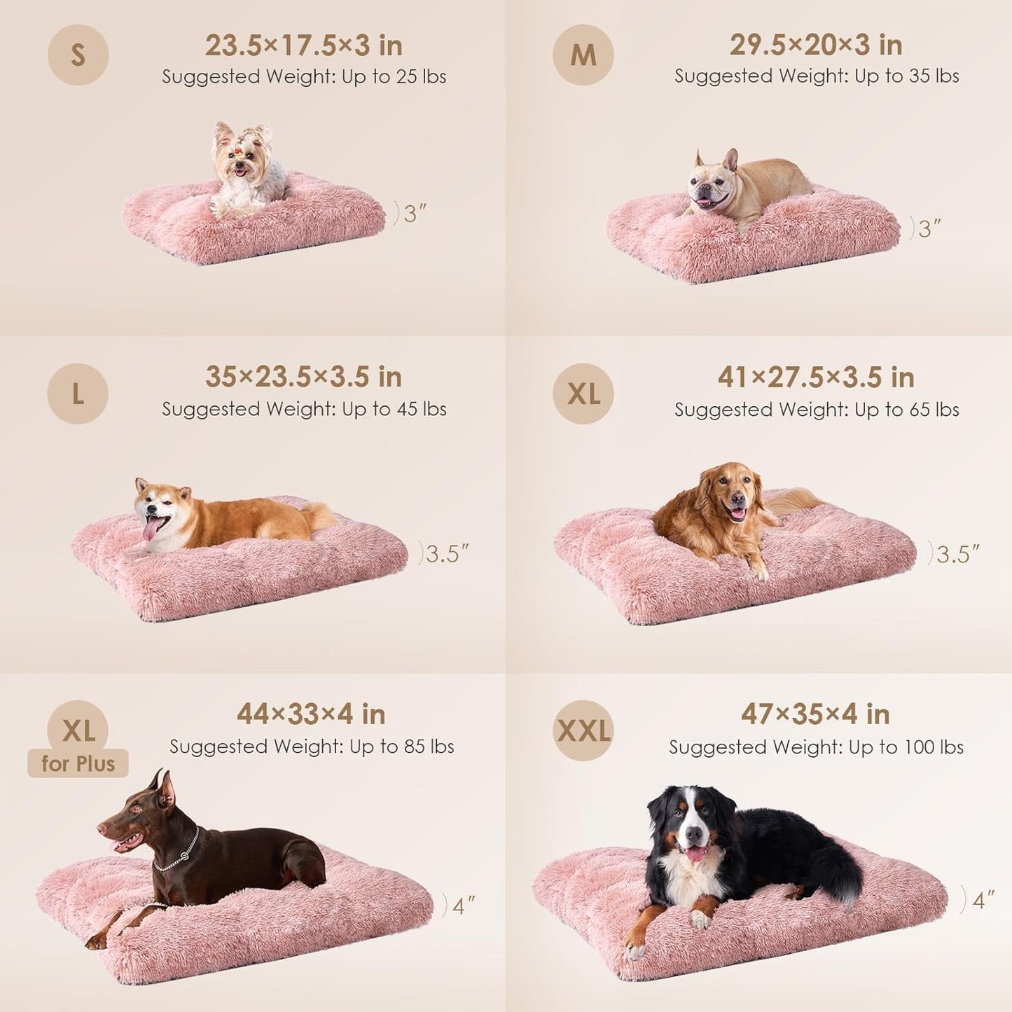 EHEYCIGA Fluffy Dog Crate Bed for Extra Large Dogs, Plush Faux Fur Crate Pad, Calming Anti Anxiety XL Dog Bed, Washable Soft Warm Crate Mat with Non-Slip Bottom, Pink