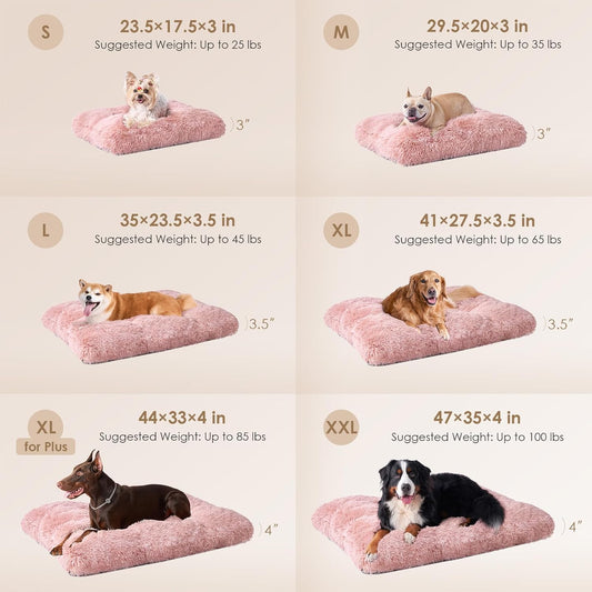 EHEYCIGA Fluffy Dog Crate Bed for Extra Large Dogs, Plush Faux Fur Crate Pad, Calming Anti Anxiety XL Dog Bed, Washable Soft Warm Crate Mat with Non-Slip Bottom, Pink