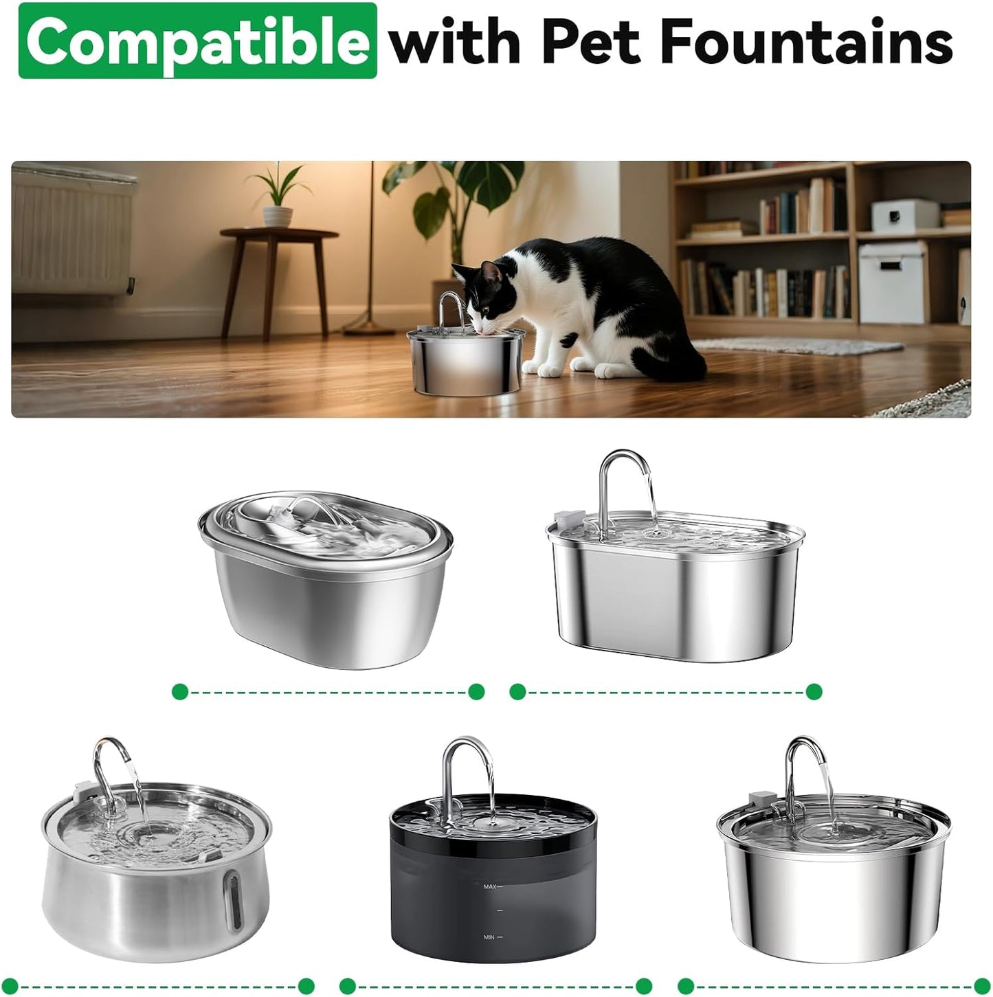 40 Packs for Cat Water Fountain Filters Replacement,Compatible with Tomxcute Cat Fountain Filter for 67oz/2L&108oz/3.2L Dog Water Dispenser (20 Replacement Water Filters & 20 Pre-Filter Sponges)