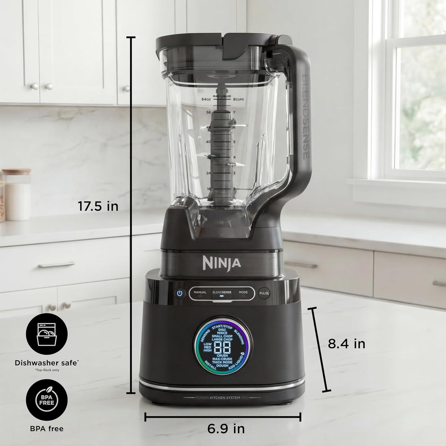 Ninja Kitchen System | All-in-One Food Processor & Blender | 8-Cup Bowl & (1) 24 oz. To-Go Cup BlendSense Tech | For Smoothies, Cookie Dough, Salsas, Cole Slaw & More | 1800 Peak Watt | Black | TB401
