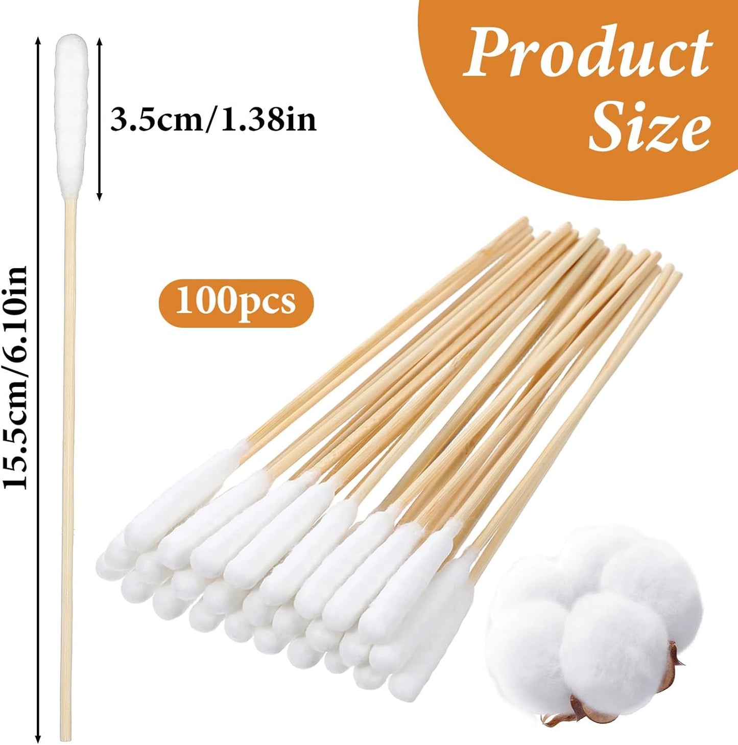 100 PCS Long Cotton Swabs for Dog Ears, 6-Inch Large Cotton Ear Swabs for Cleaning Dog Ears, Extra-Long Handle Ear Picks for Pet Cleaner Care, Long Swab for Cleaning