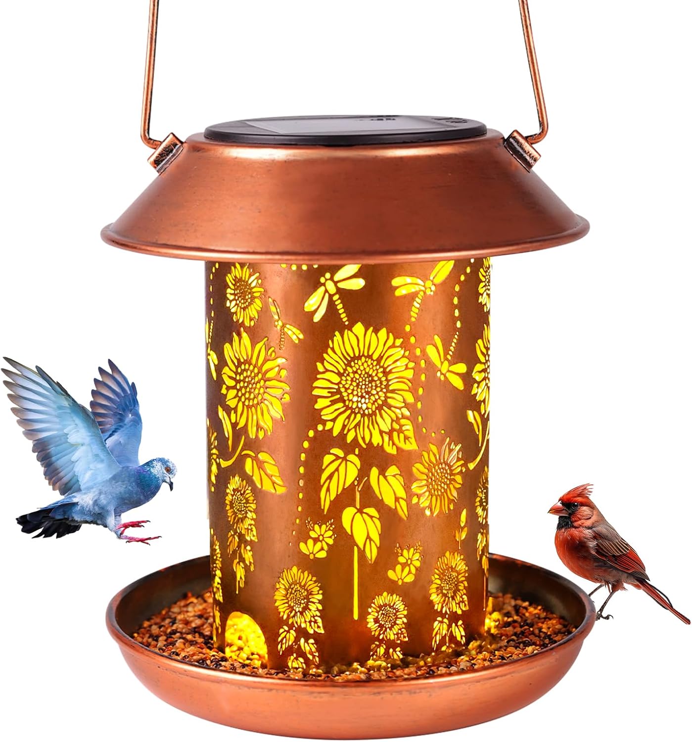 Bird Feeders for Outdoors Hanging,Metal Wild Bird Feeder Solar Lanterns Outdoor Waterproof Spring Decor Garden Gifts for Women Mom Bird Lovers,Decoration for Yard,Patio,Porch,Balcony