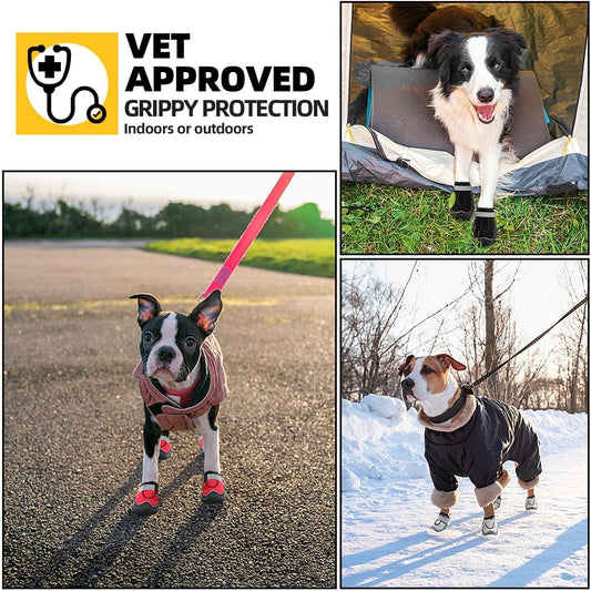 Hcpet Dog Boots for Large Dogs, Dog Shoes for Winter Snow Hot Pavement, Paw Protector Dog Booties Designed for Comfort and Breathability, Outdoor Booties for Small Medium Dogs for Hiking Grey Size 5