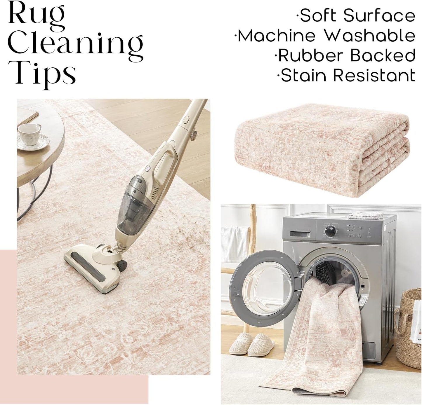 Pink Nursery Rug for Baby Girl 5 x 7 Neutral Blush Pink Boho Cute Floral Foldable Machine Washable Low Pile Soft Surface Carpet Area Rugs for Living Room Bedroom Dorm Kids Playroom,5x7
