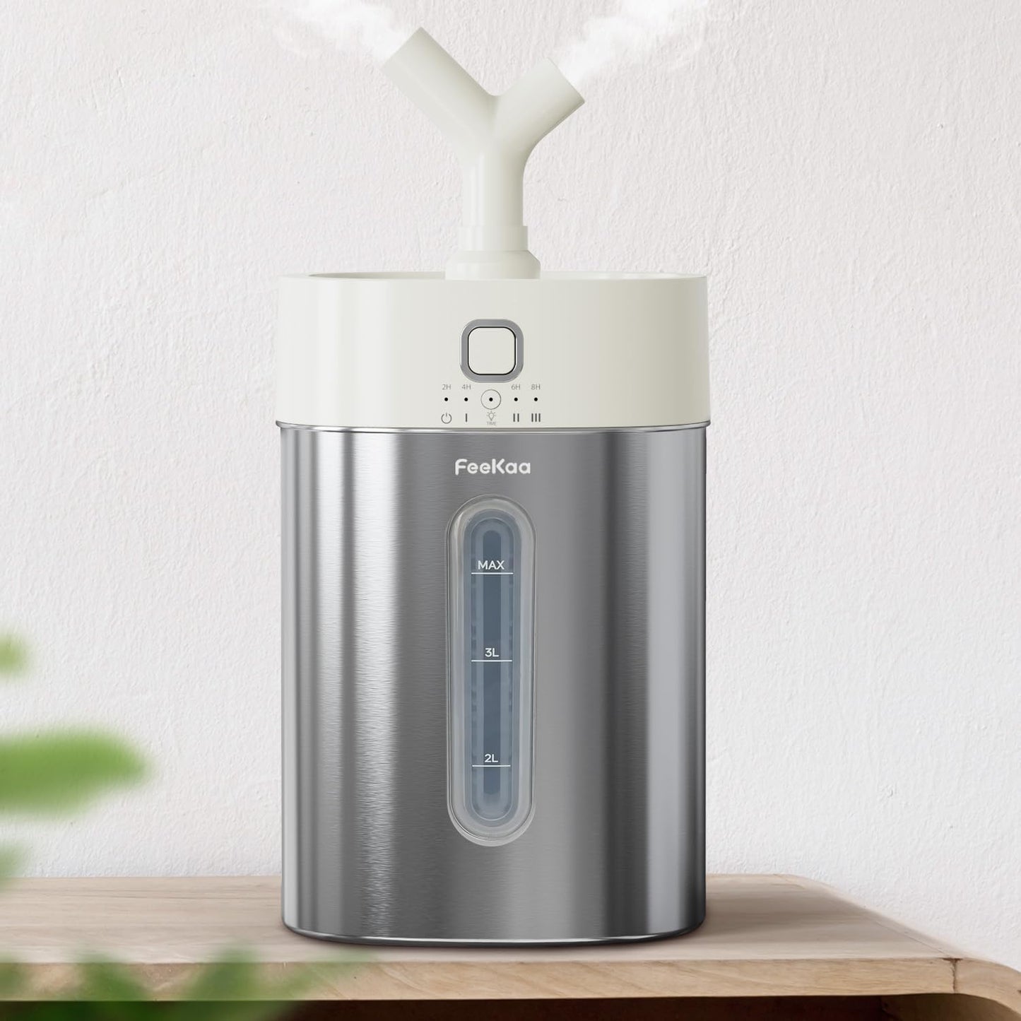 Feekaa Stainless Steel Humidifier, 3.8L/1Gal Cool Mist Humidifiers for Bedroom up to 500 sq ft, Easy Clean Dishwasher Safe Humidifiers for Baby, Humidifier Large Room Nursery Living Room Office, White