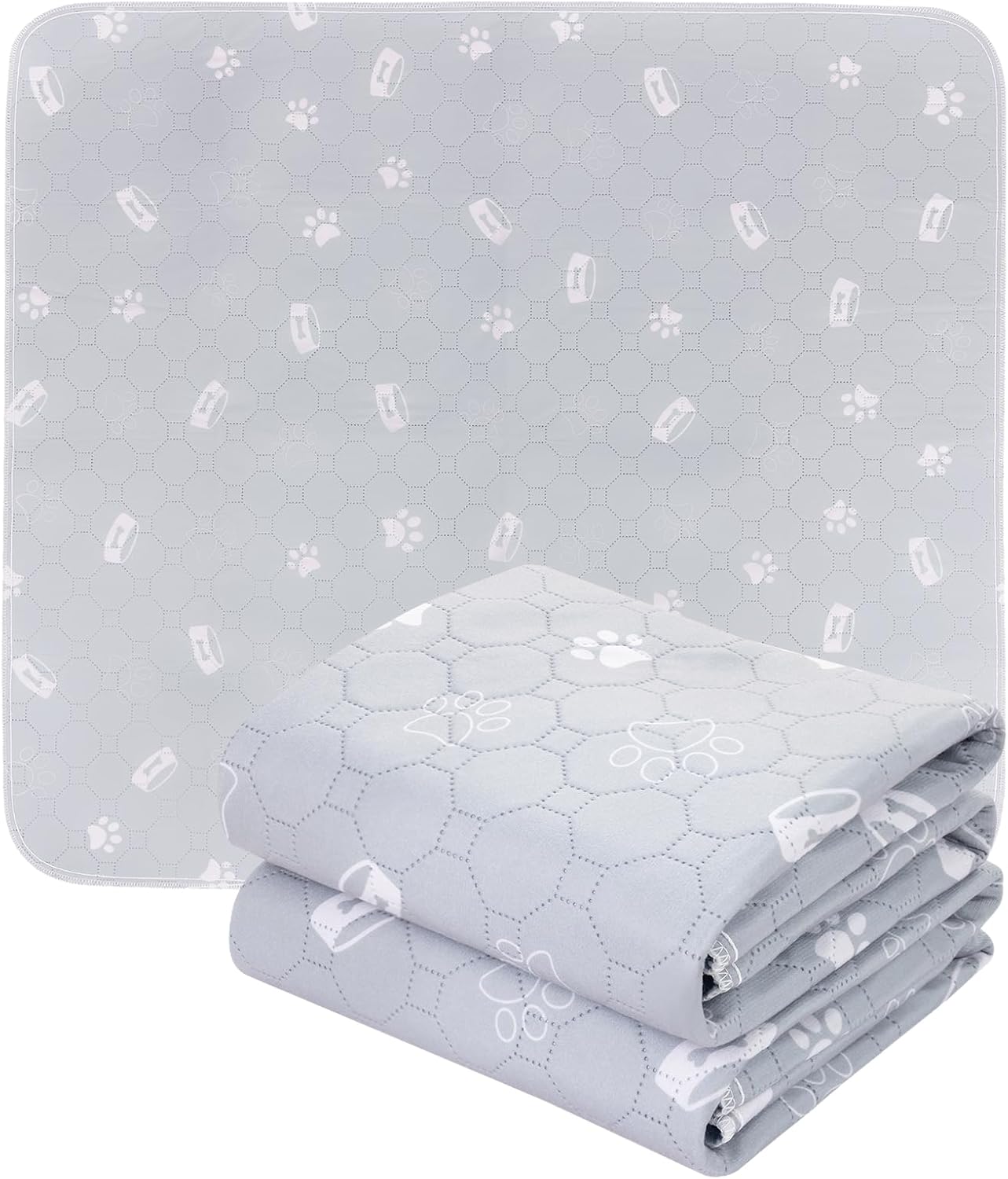 Washable Puppy Pads - Reusable, Ultra Absorbent & Leak-Proof Pee Pads for Dogs Washable with Non-Slip Backing for Indoor Potty Training, Playpens & Sofa in Light Gray (2-Pack, 36"x41")