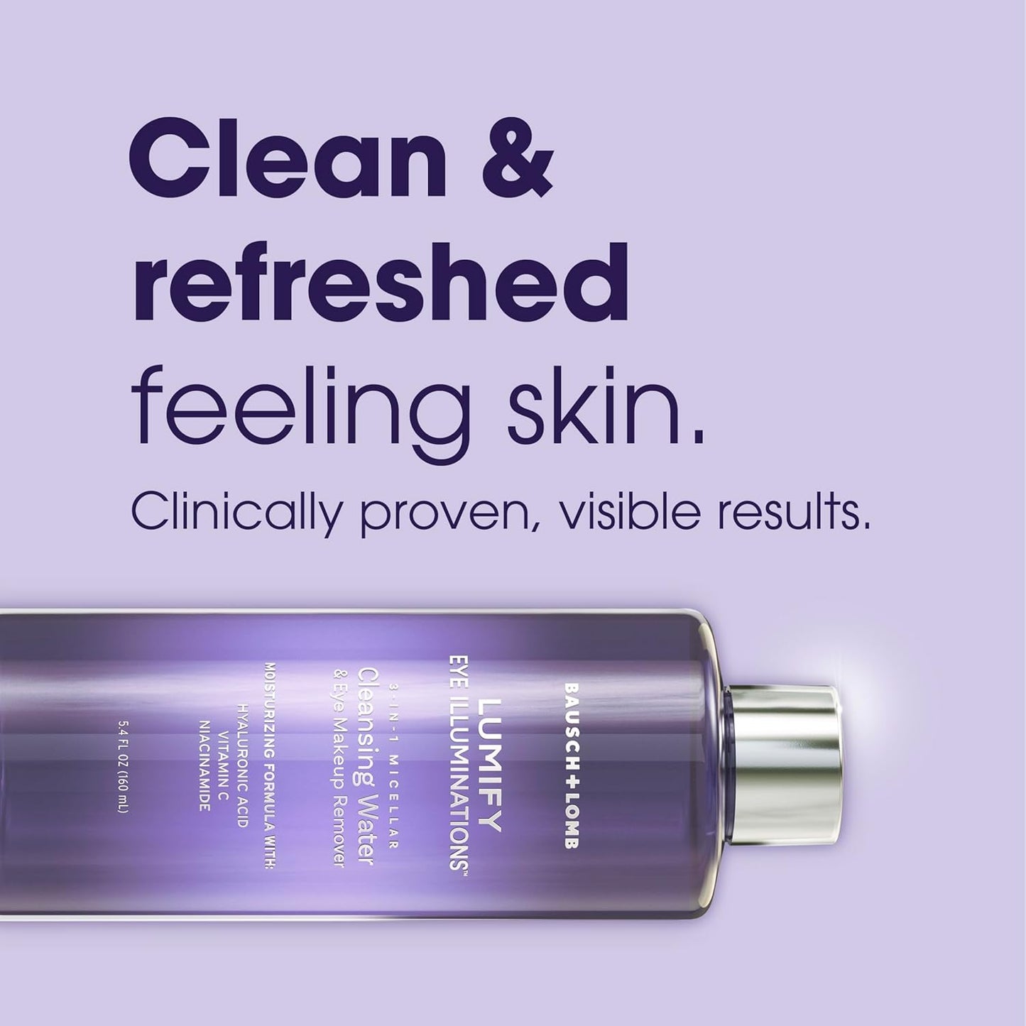 LUMIFY Eye Illuminations Cleansing Water & Eye Makeup Remover, 3-in-1 Micellar Water Contains Hyaluronic Acid, Vitamin C & Niacinamide, Hypoallergenic, Removes Waterproof Makeup, 5.4 Oz (160 mL)