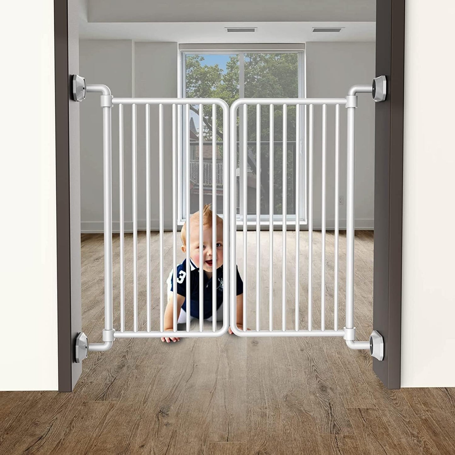 ICERO - Baby Gate Wall Protector - Protect Walls & Doorways from Pet & Dog Gates - for Child Pressure Mounted Stair Safety Gate- 8 Pack, White