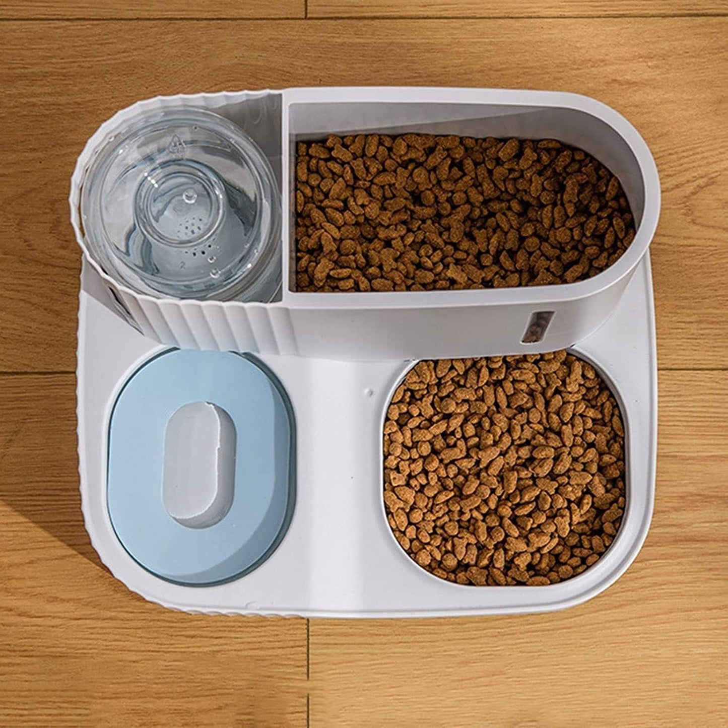 Pet Dog Cat Automatic Feeder Bowl 2 in 1 Cat Unplugged Water and Food Feeder Dispenser Automatic Dog Cats Gravity Water and Food Dispenser cat Fountain (Color : Brown) (Blue)