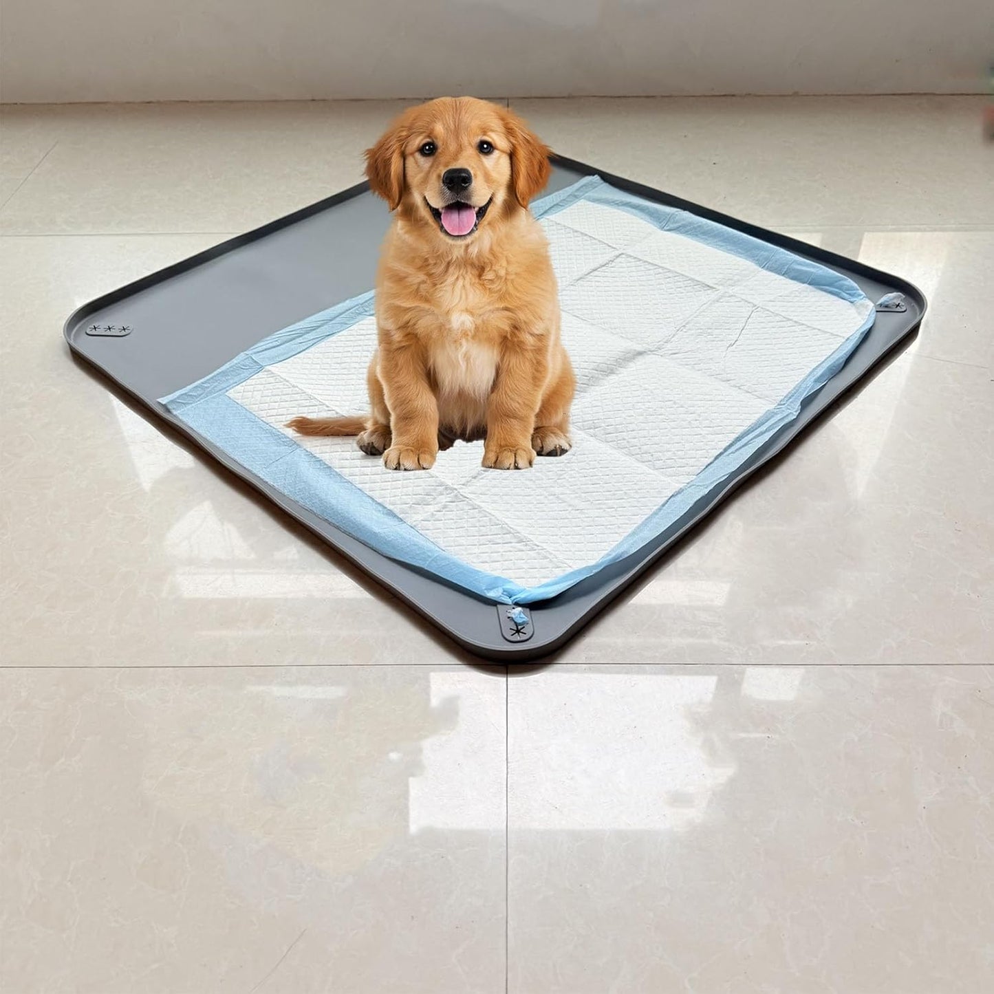 Dog Pee Pad Holder 24x24 Inch, Silicone Non-Slip Pet Potty Pad Tray Holder, Washable Anti-Chew Dog Training Pad Fixer, Grey (Gray, S)