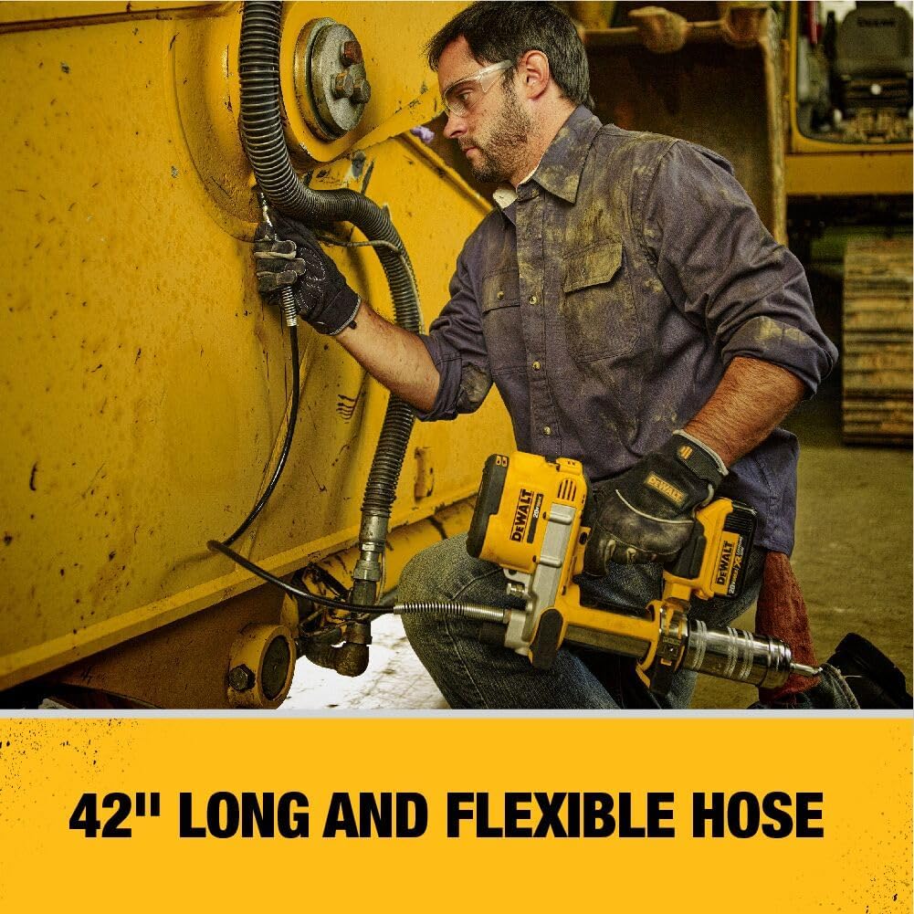 DEWALT Grease Gun 20V MAX, Cordless Electric Grease Gun 42” Hose, 10,000 PSI, Variable Speed Triggers, Tool Only (DCGG571B)