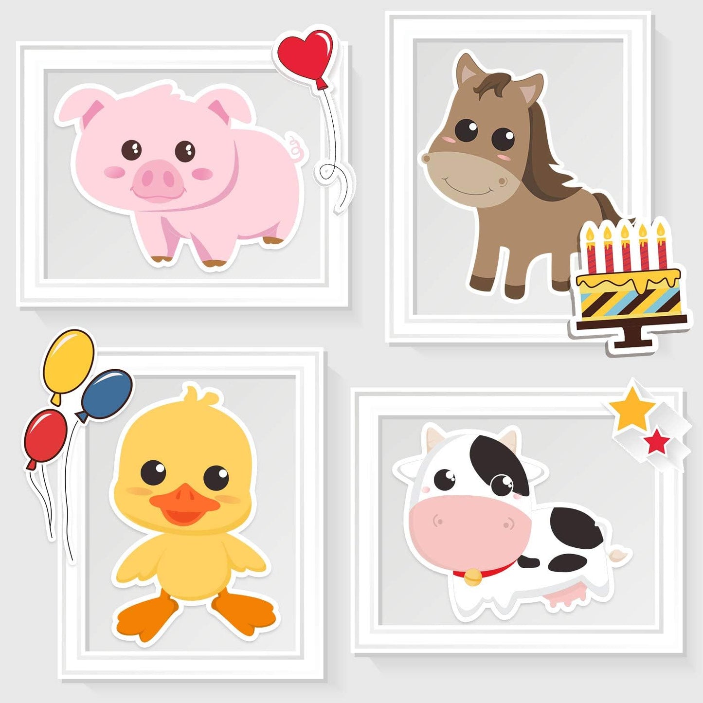Blulu 35 Pcs Farm Animals Decor Farm Animal Cutouts for Baby Shower, Bulletin Board, Classroom Decor, Kindergarten, Birthday, Party Essentials with 80 Glue Point Dots