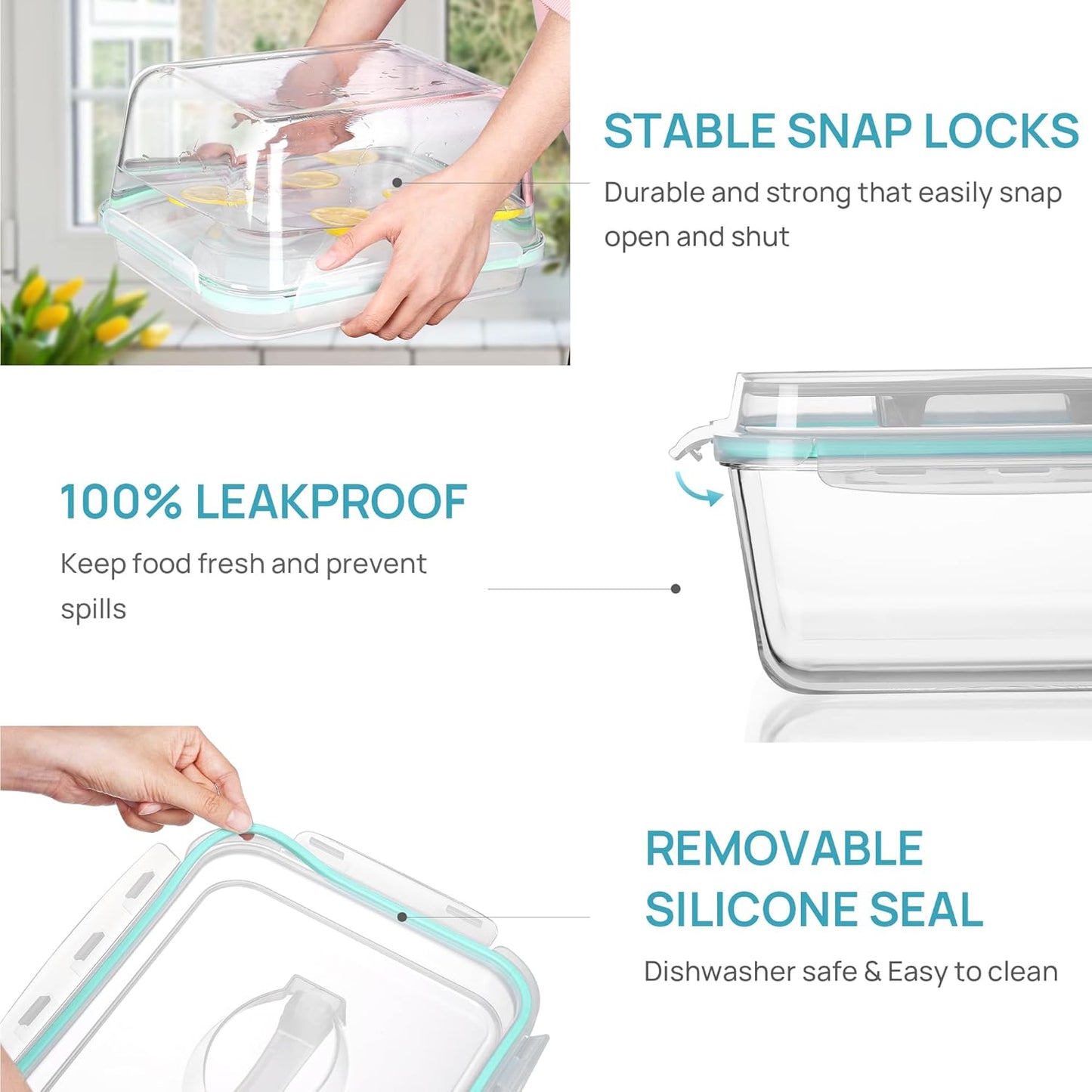 Vtopmart 6.5L/ 220oz/ 27.5cup Extra Large Glass Food Storage Containers with Snap Airtight Lids for Roasting Turkey, Chicken, Baking Casserole, Fruits, Party, BPA Free, Oven Safe, Freezer, Dishwasher