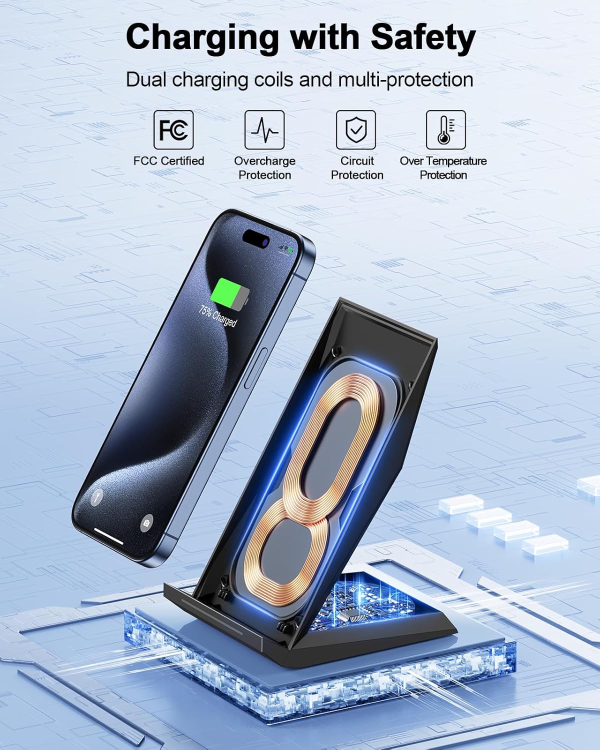 Fast Wireless Charger, [2 Pack] NANAMI Wireless Charging Stand Compatible with iPhone 17/17 Air/17 Pro/17 Pro Max/16/15/14/13, Desktop Nightstand Phone Charger Dock for Galaxy S26/S26+/S25/S24/S23/S22