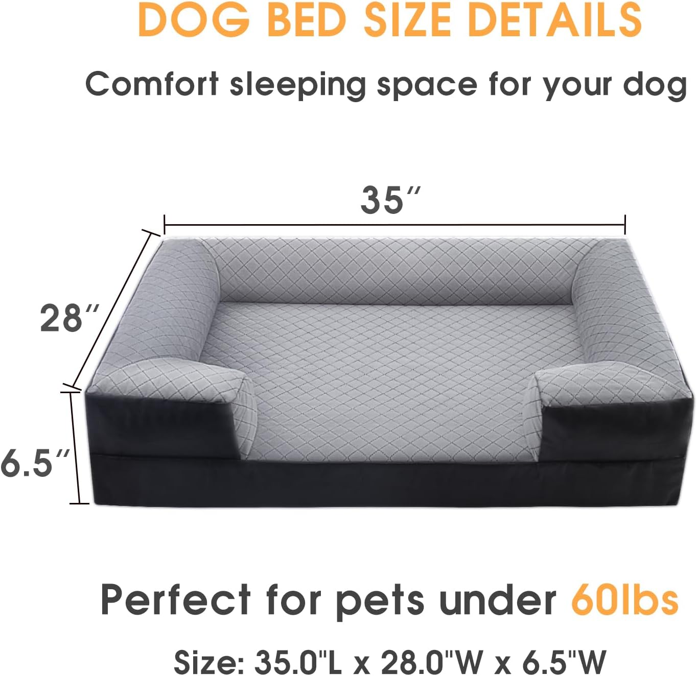Durable Dog Bed Waterproof and Scratch Resistant, Velvet & Oxford Rugged Dog Sofa,High Density Supportive Foam,Full Removable Machine Washable Cover (35"x28"x6.5")