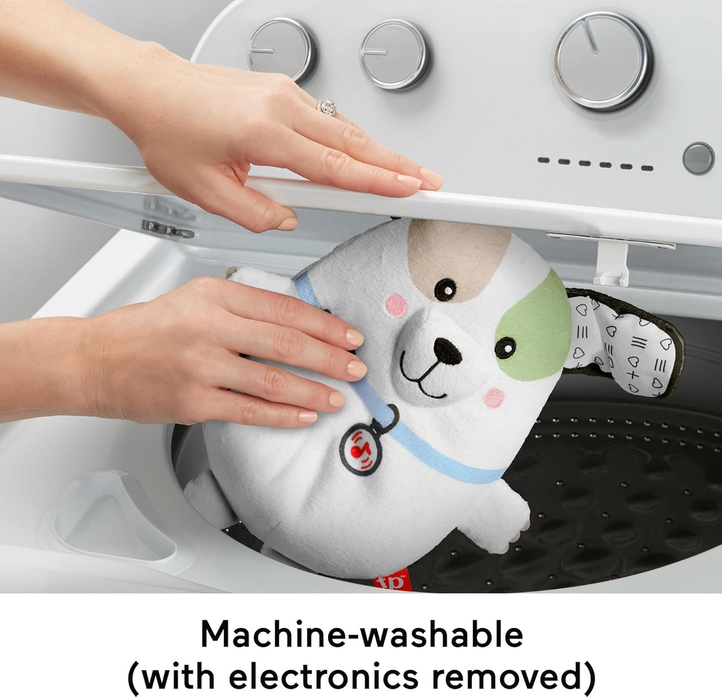 Fisher-Price Baby Toy Calming Vibes Puppy Soother Plush Portable Sound Machine with Vibrations for Newborns 0+ Months