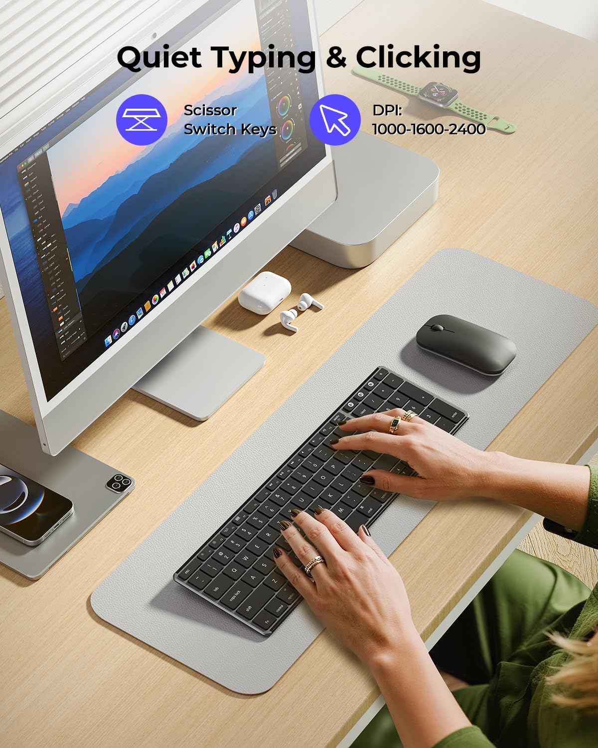 seenda Bluetooth Keyboard and Mouse Combo for Mac, SKM64-2 Rechargeable Slim Wireless Keyboard Mouse Compact, 3 Multi-Device Connection, Compatible for Mac, MacBook Pro/Air, iPad, Black Gray