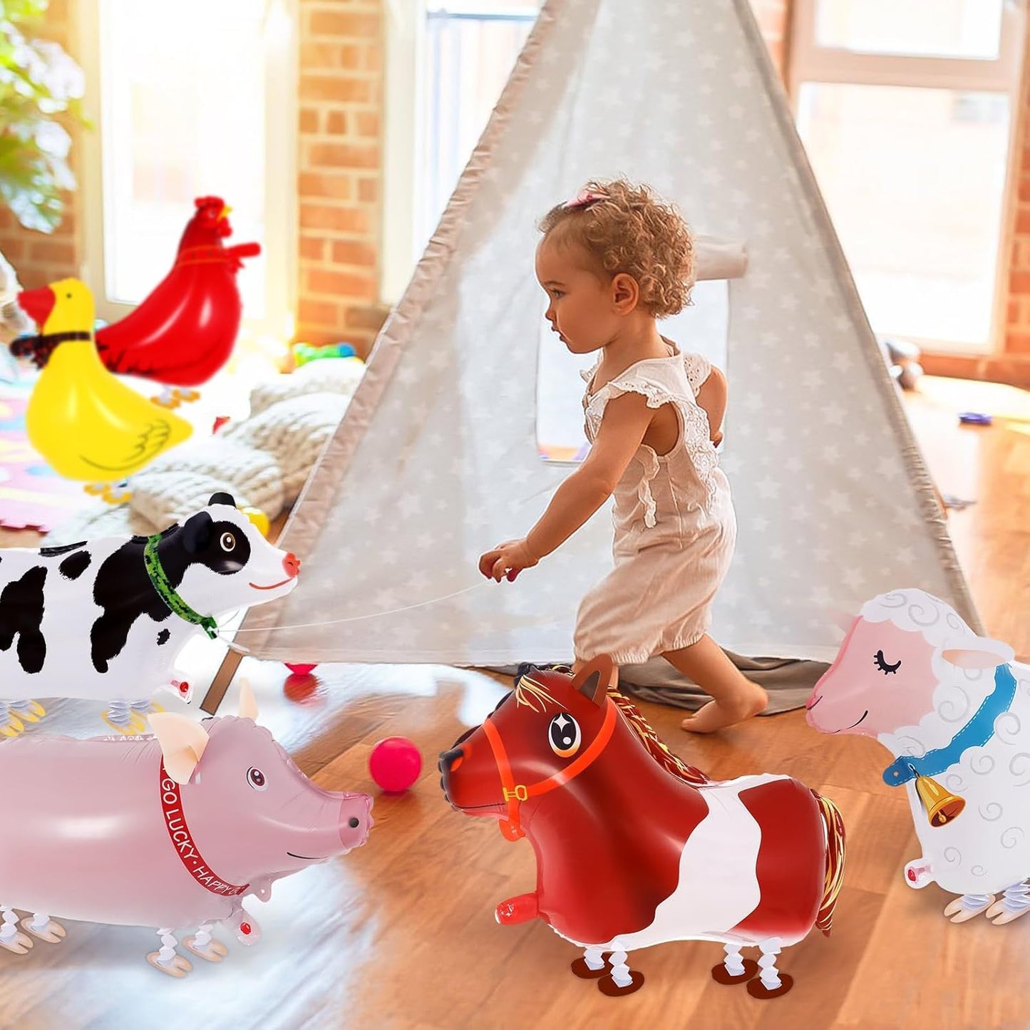 6 Pcs Walking Animal Balloons, Farm Animals Balloons, Walking Foil Mylar Balloon, Farm Birthday Decorations for Farm Theme Party Supplies (Animal)