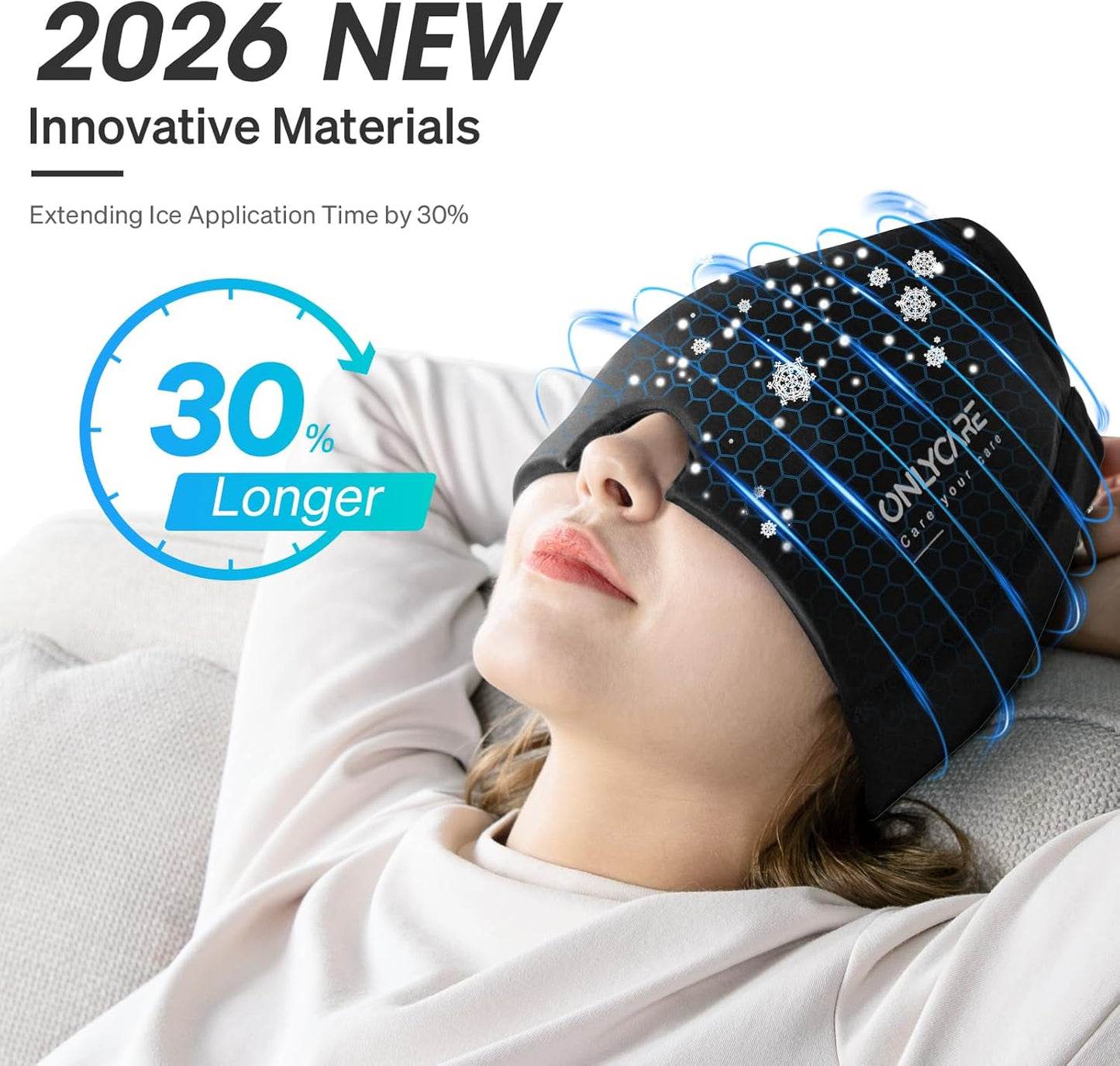 ONLYCARE Migraine Relief Cap, Soothing Migraine Mask, Upgraded Odorless Gel Ice Head Wrap, Hot and Cold Therapy, Headache Ice Pack for Tension, Stress, Hangover (Black)